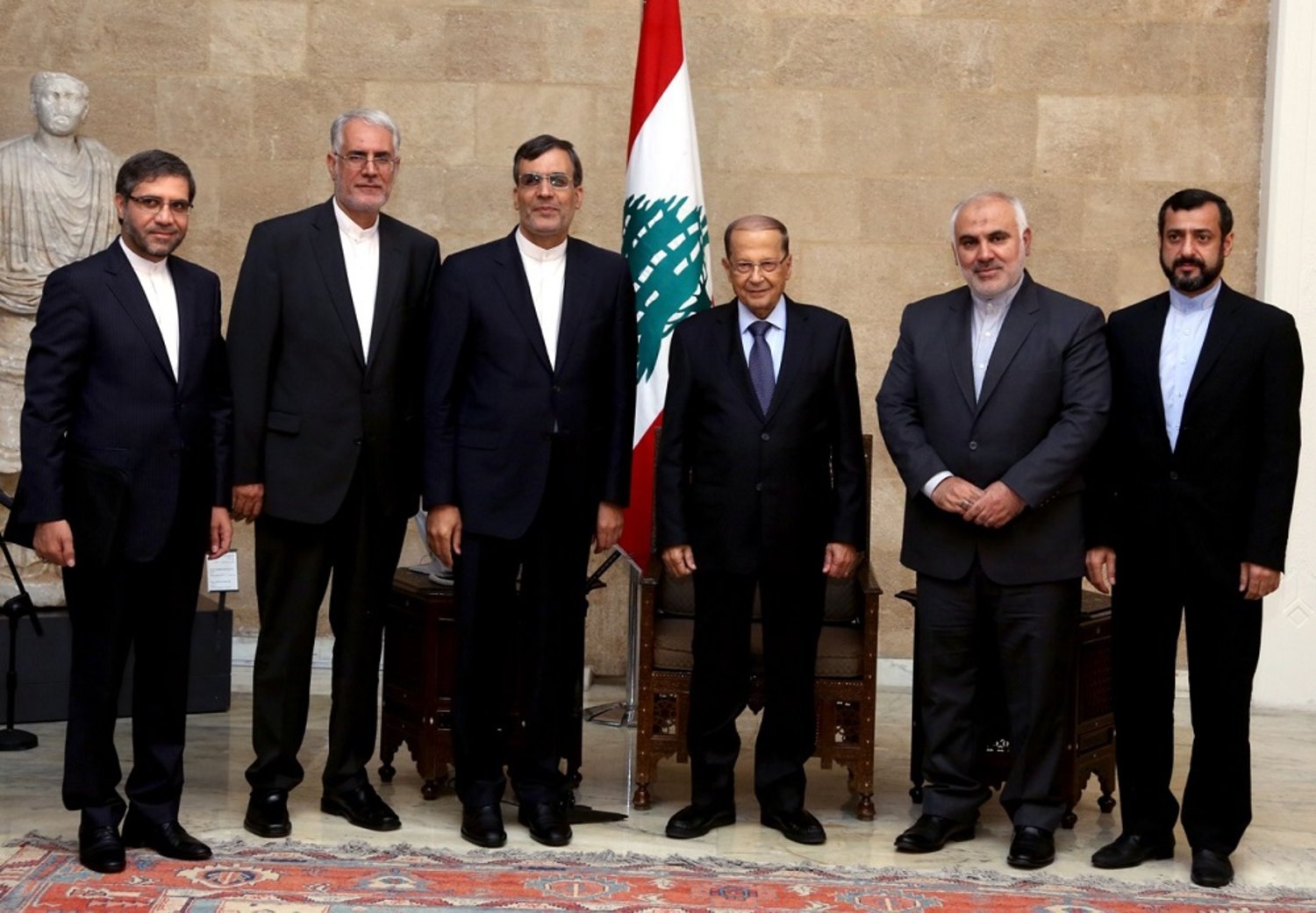Lebanese President Michel Aoun meets with Iran’s assistant FM for Arab and African affairs Hussein Jaber Ansari and his accompanying delegation at the Baabda Palace. (Dalati & Nohra)