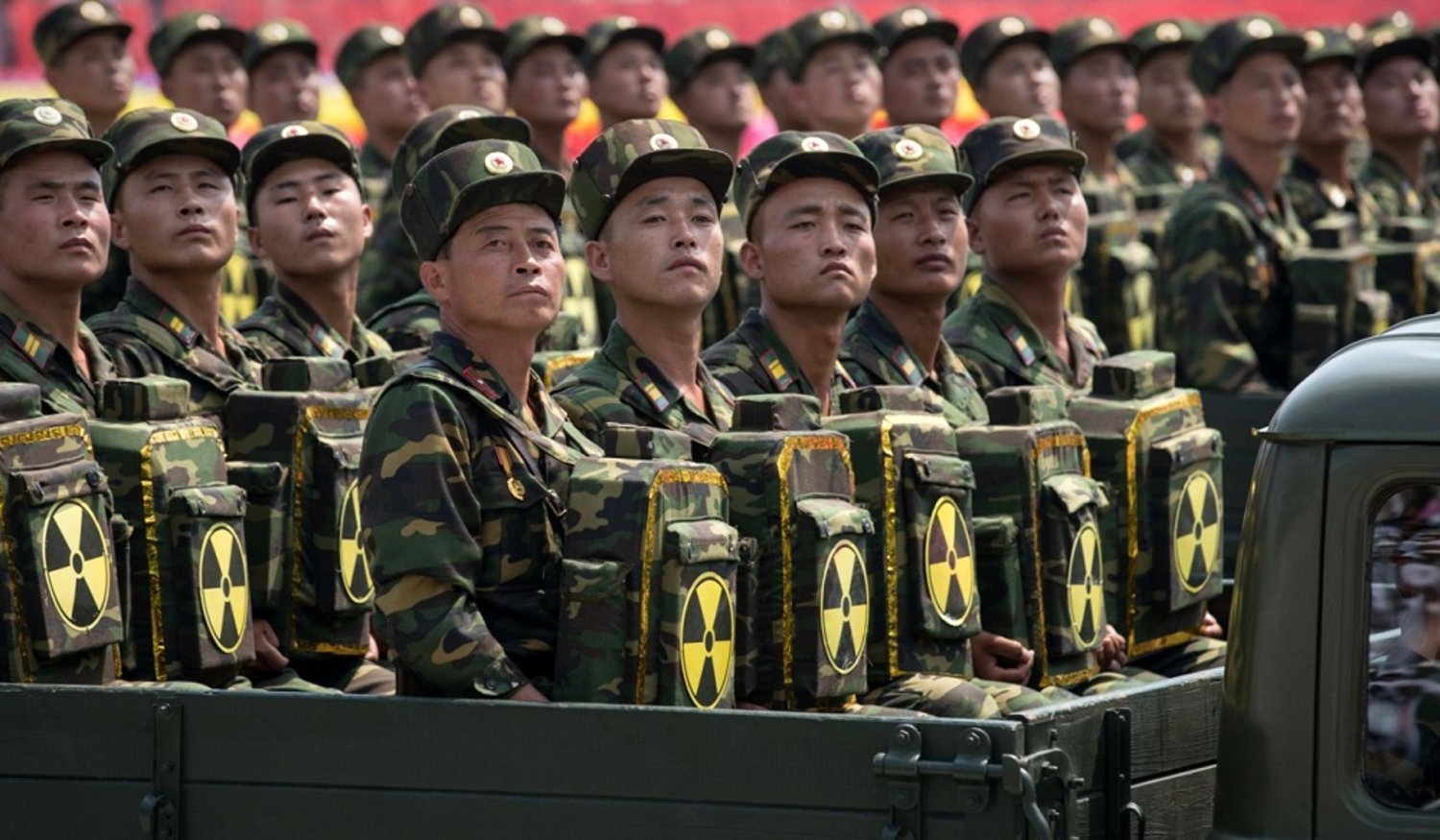North Korean soldiers parade in Pyongyang, North Korea. (AFP)