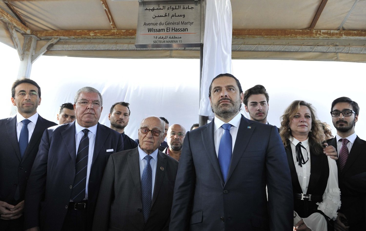 Lebanese Prime Minister Saad Hariri at a ceremony unveiling a street bearing the name of late ISF Intelligence Bureau chief Wissam al-Hassan in Beirut. (Dalati & Nohra)
