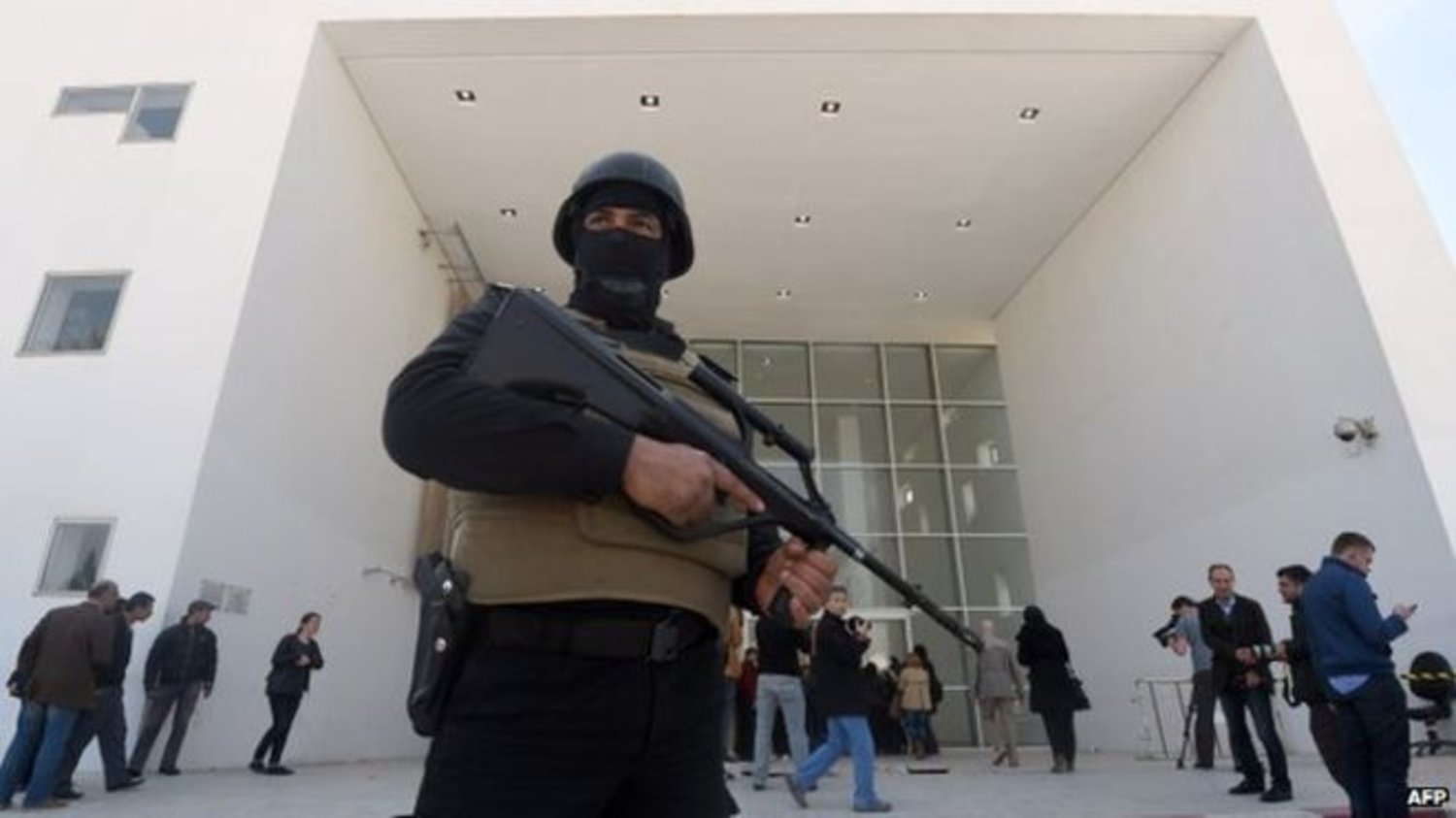 An AFP file photo shows a policeman in Bardo square in Tunis.