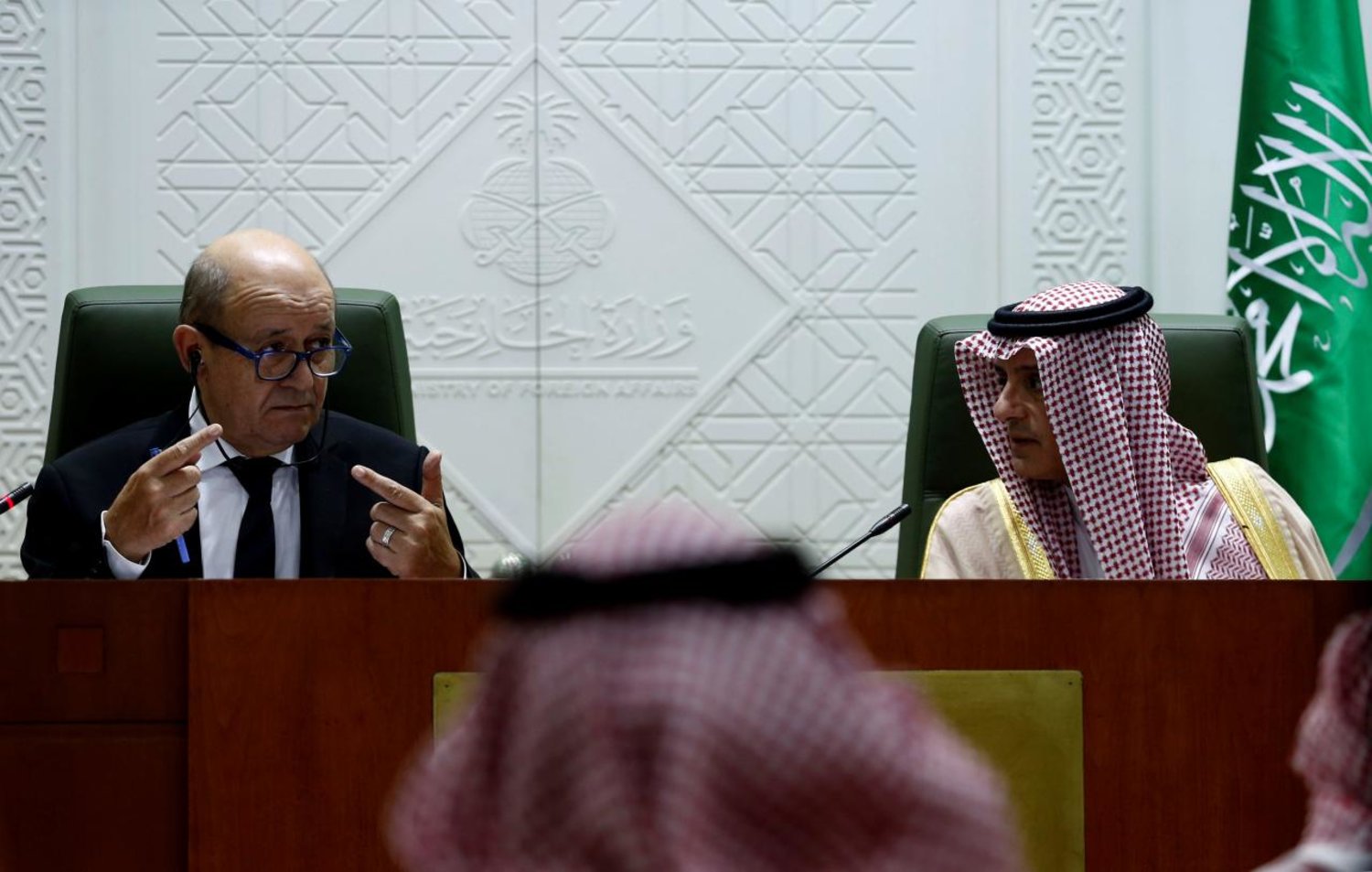 France's Foreign Minister Jean-Yves Le Drian and Saudi Foreign Minister Adel al-Jubeir, Reuters