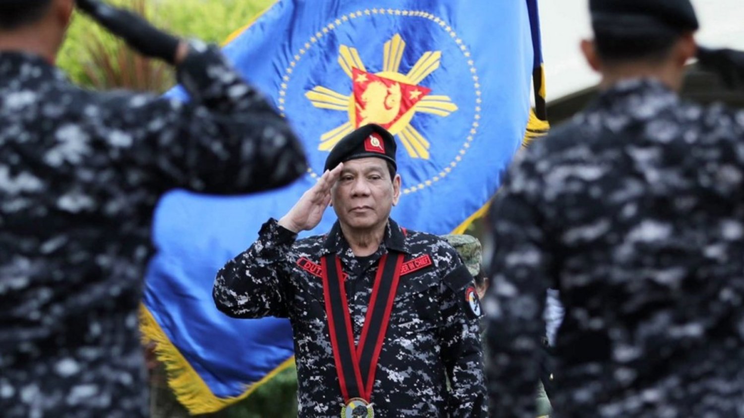 Philippine President Rodrigo Duterte salutes at a military camp in San Miguel, Bulacan province. Photo: European Pressphoto Agency (EPA)