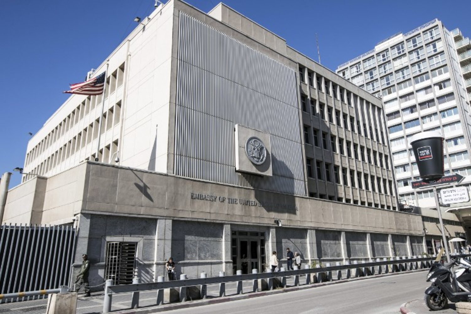 This file photo taken on January 20, 2017 shows the exterior of the US Embassy building in the Israeli coastal city of Tel Aviv. (AFP/JACK GUEZ)