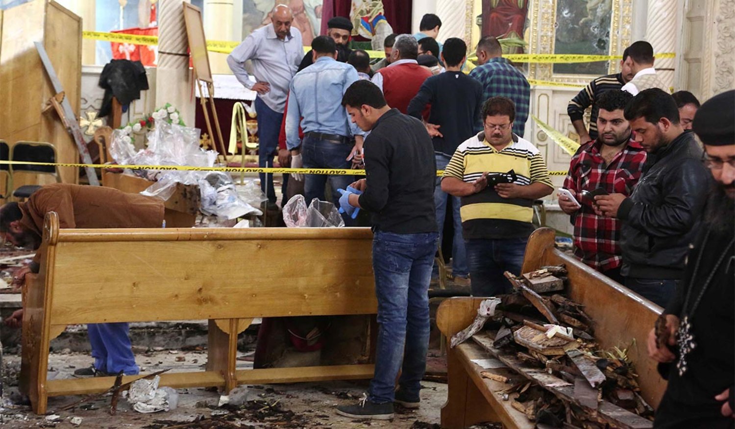 Mar Girgis Coptic Church is examined after a bombing took place during Palm Sunday last April. (AFP)