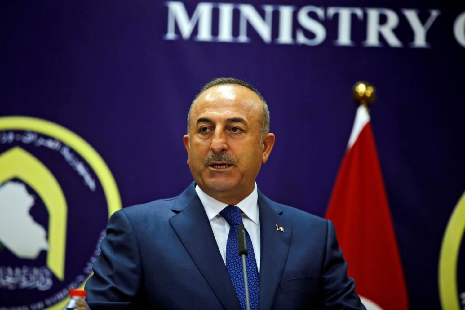 Turkish foreign minister Mevlut Cavusoglu speaks during a joint news conference with Iraqi Foreign Minister Ibrahim al-Jaafari (not pictured) in Baghdad, Iraq August 23, 2017. REUTERS/Khalid al Mousily 