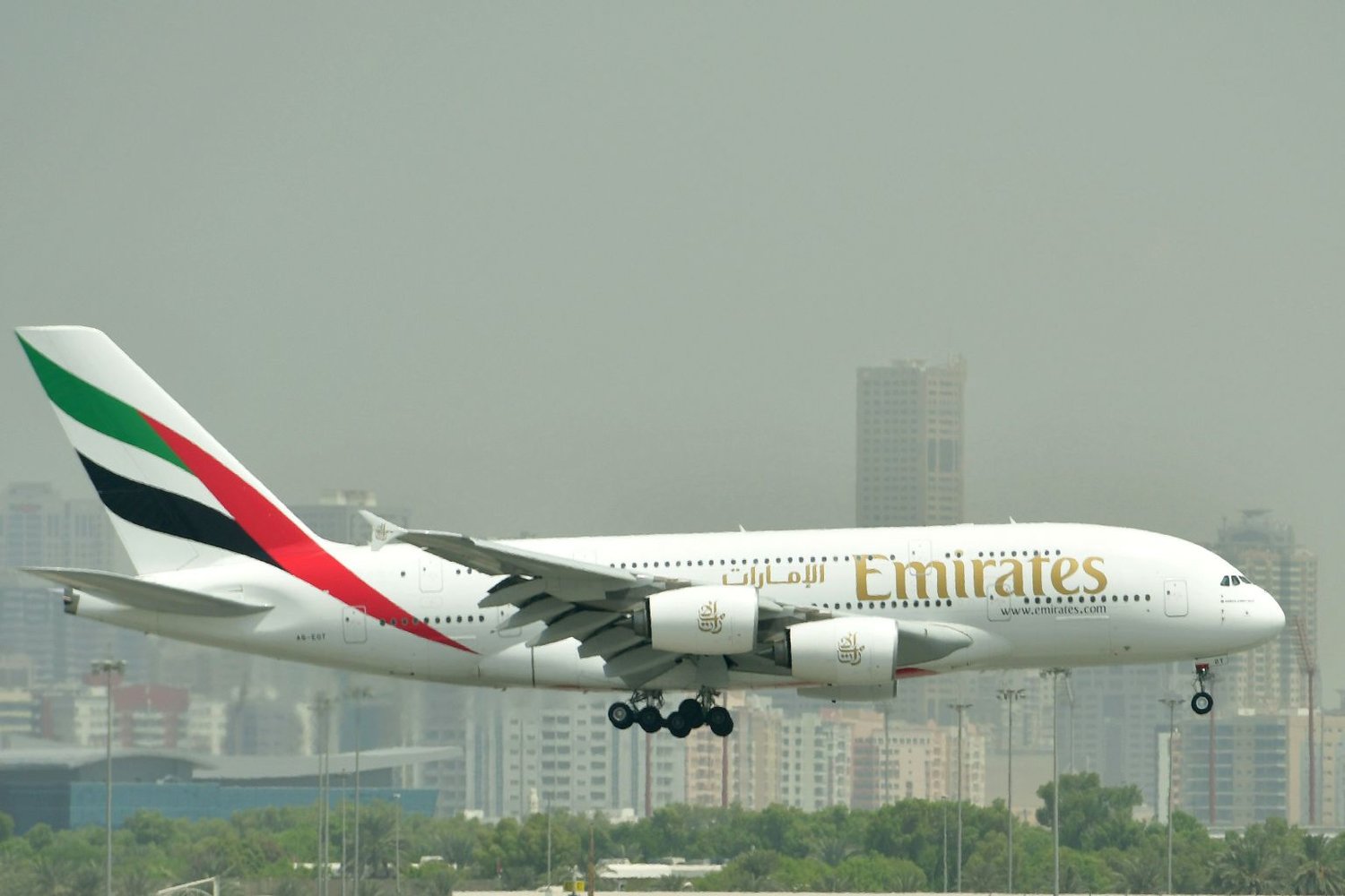 An Emirates A380 landing at Dubai's International Airport in September 2017.PHOTO: AFP