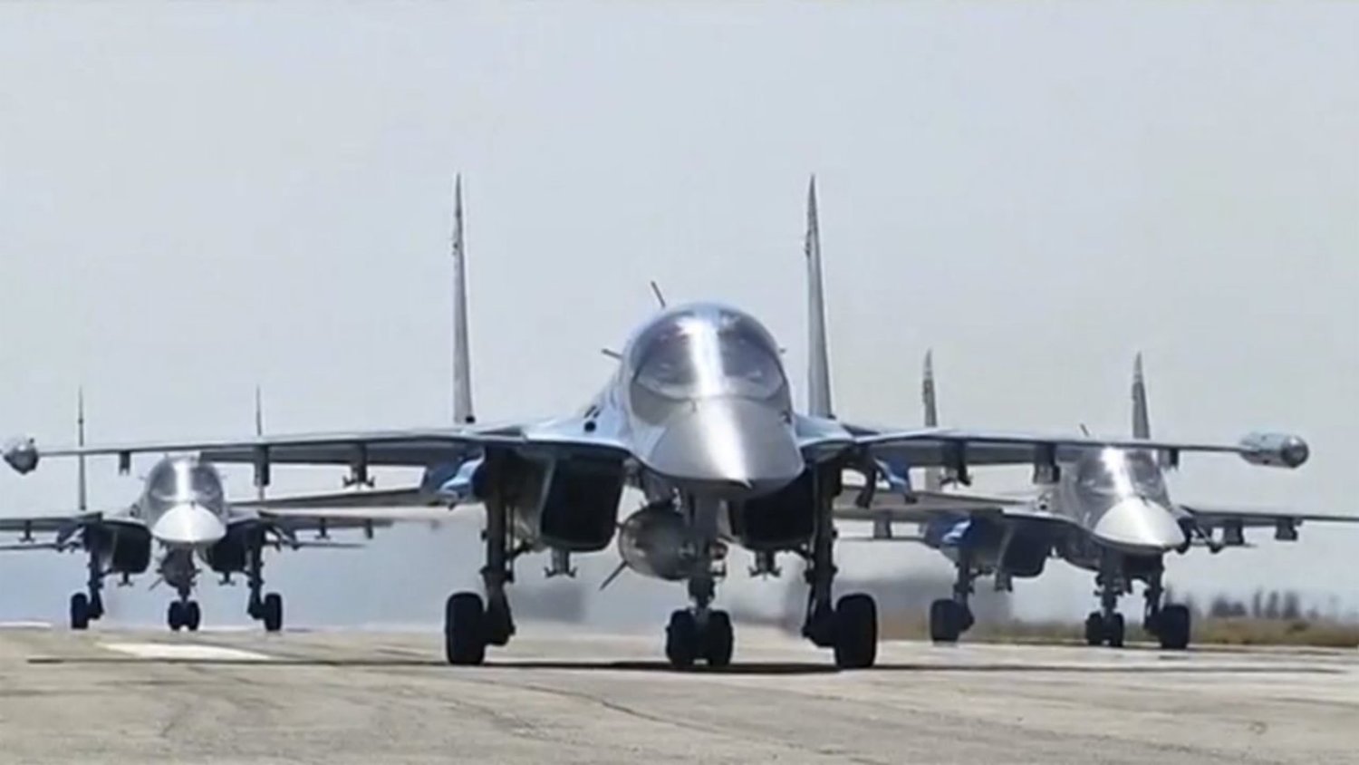 Russian military jets take off from the country's air base in Hmeimin, Syria in this still image taken from video March 15, 2016. REUTERS/Russian Ministry of Defense