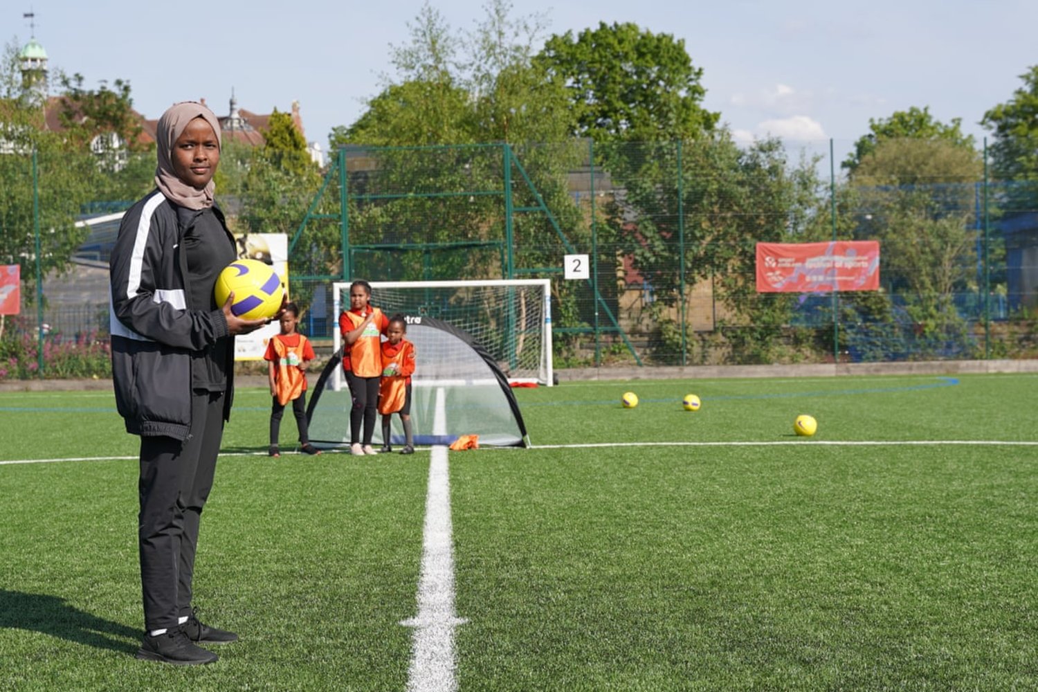  Football Association referee Jawahir Roble oversees a girls’ training session. Photograph: Moulid Hujale