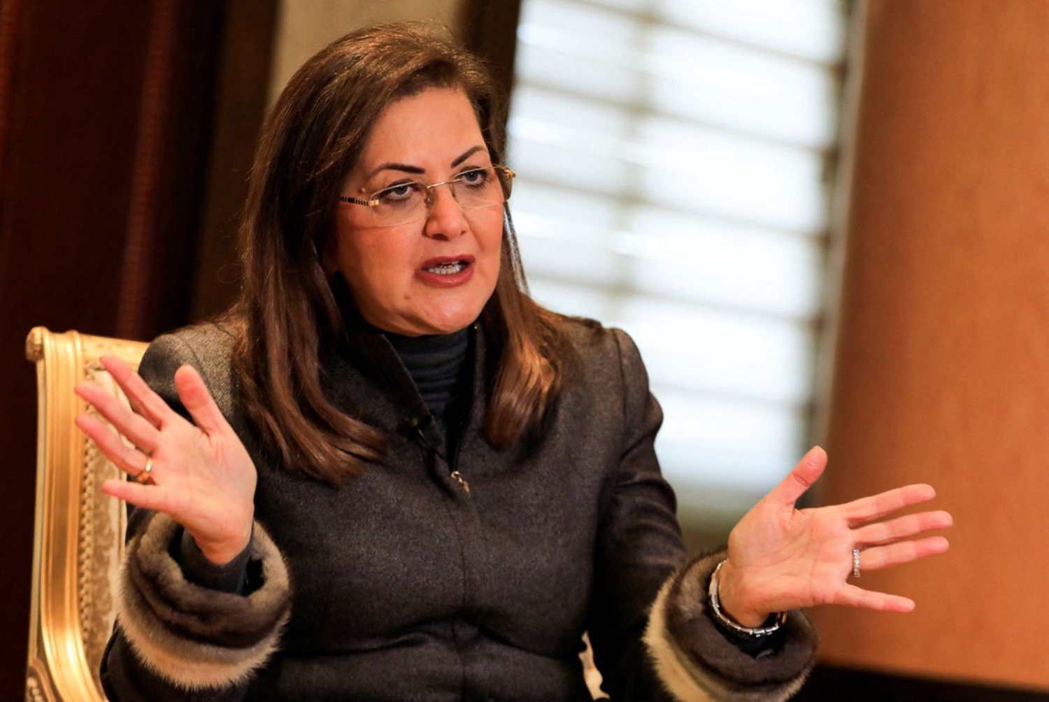 Egypt's Minister of Planning Hala al-Said speaks on the country's economic outlook and post-COVID-19 recovery during an interview with Reuters at her office in Cairo, Egypt, January 24, 2022. Picture taken January 24, 2022. (Reuters)