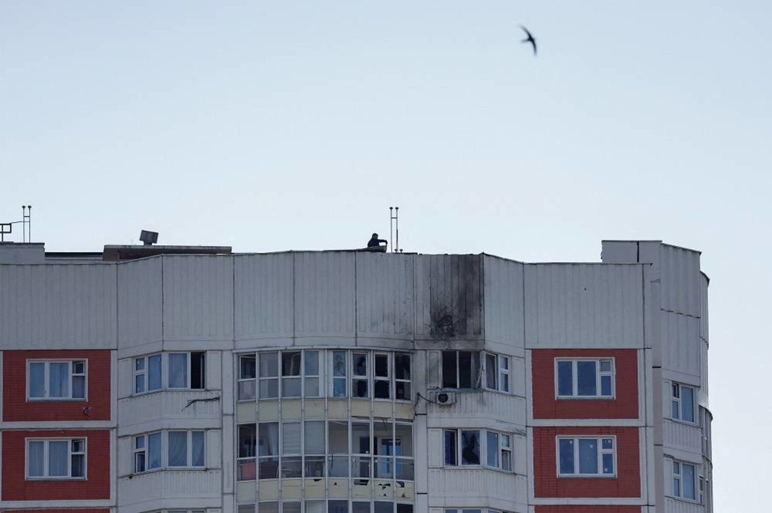 A view shows a damaged multi-storey apartment block following a reported drone attack in Moscow, Russia, May 30, 2023. (Reuters) 