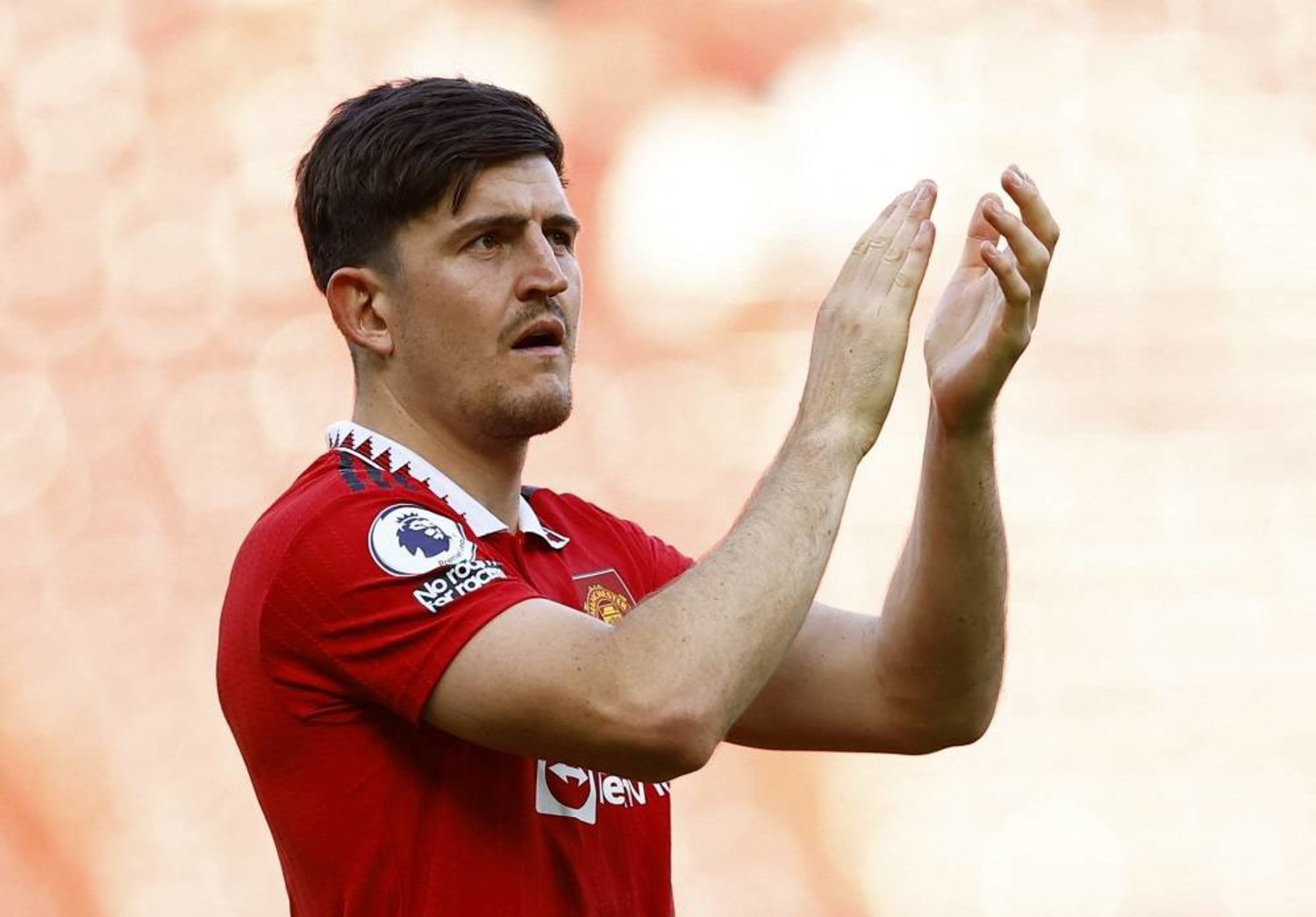 Football - Premier League - Manchester United v Fulham - Old Trafford, Manchester, Britain - May 28, 2023, Manchester United's Harry Maguire during the lap of appreciation after the match. (Reuters) 