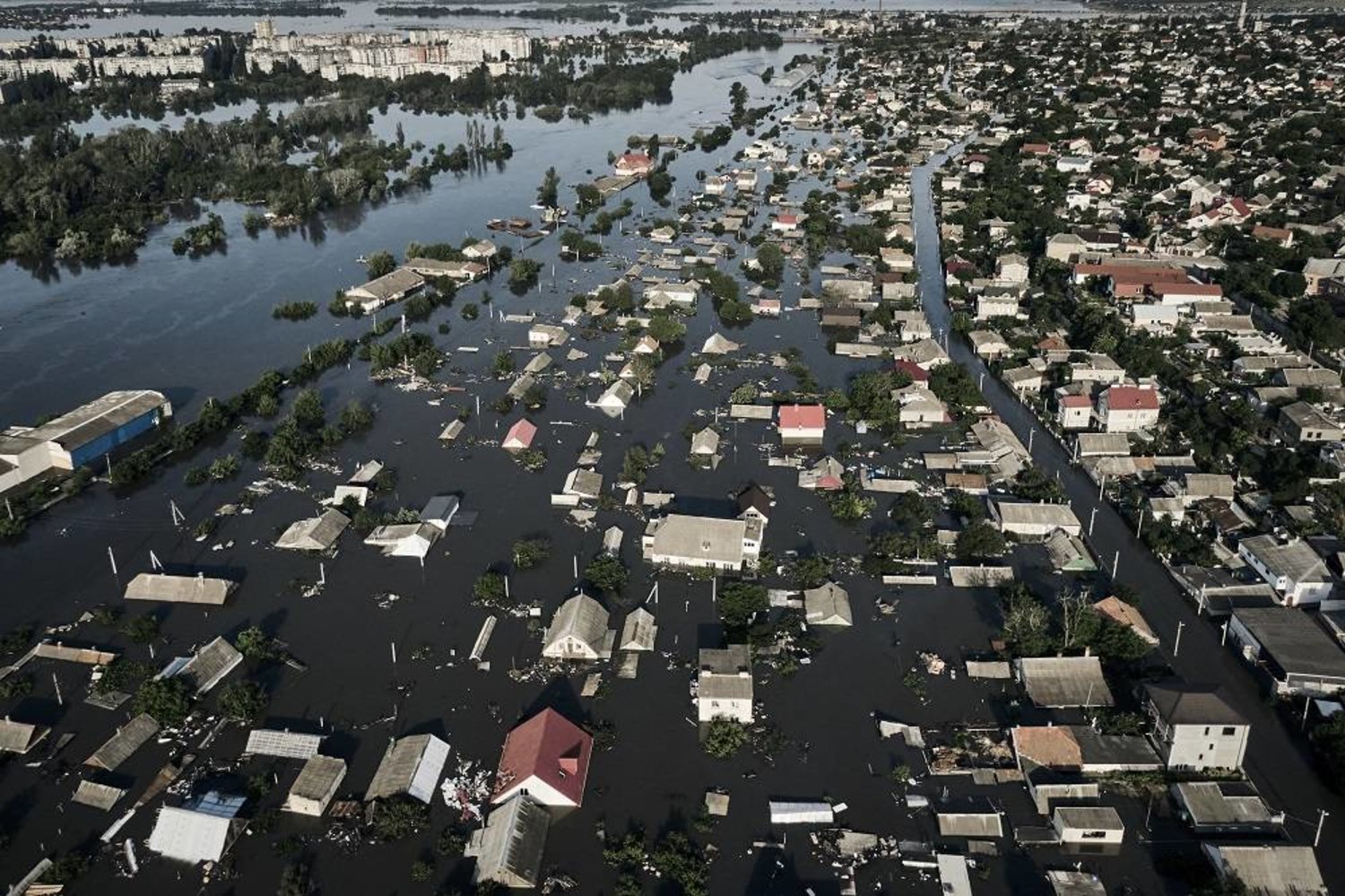 Streets are flooded in Kherson, Ukraine, Wednesday, June 7, 2023 after the walls of the Kakhovka dam collapsed. (AP)