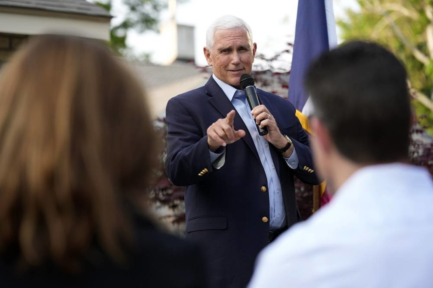 Former Vice President Mike Pence speaks to local residents during a meet and greet, Tuesday, May 23, 2023, in Des Moines, Iowa. (AP) 