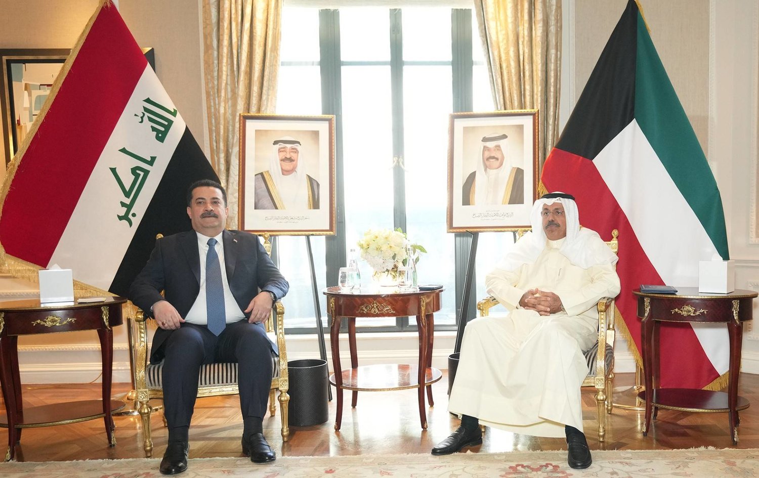 Kuwait's Prime Minister Sheikh Ahmad Nawaf Al-Ahmad Al-Sabah with Iraqi Prime Minister Mohammad Shia al-Sudani (KUNA)