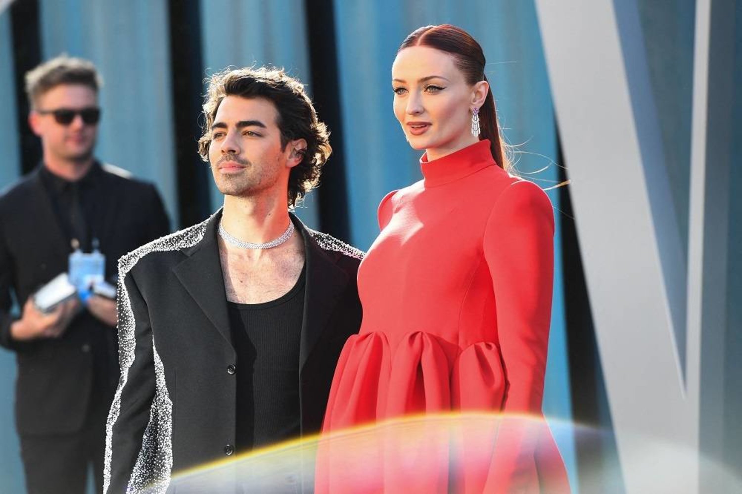 Joe Jonas and Sophie Turner attend the 2022 Vanity Fair Oscar Party following the 94th Oscars at the The Wallis Annenberg Center for the Performing Arts in Beverly Hills, California on March 27, 2022. (AFP)