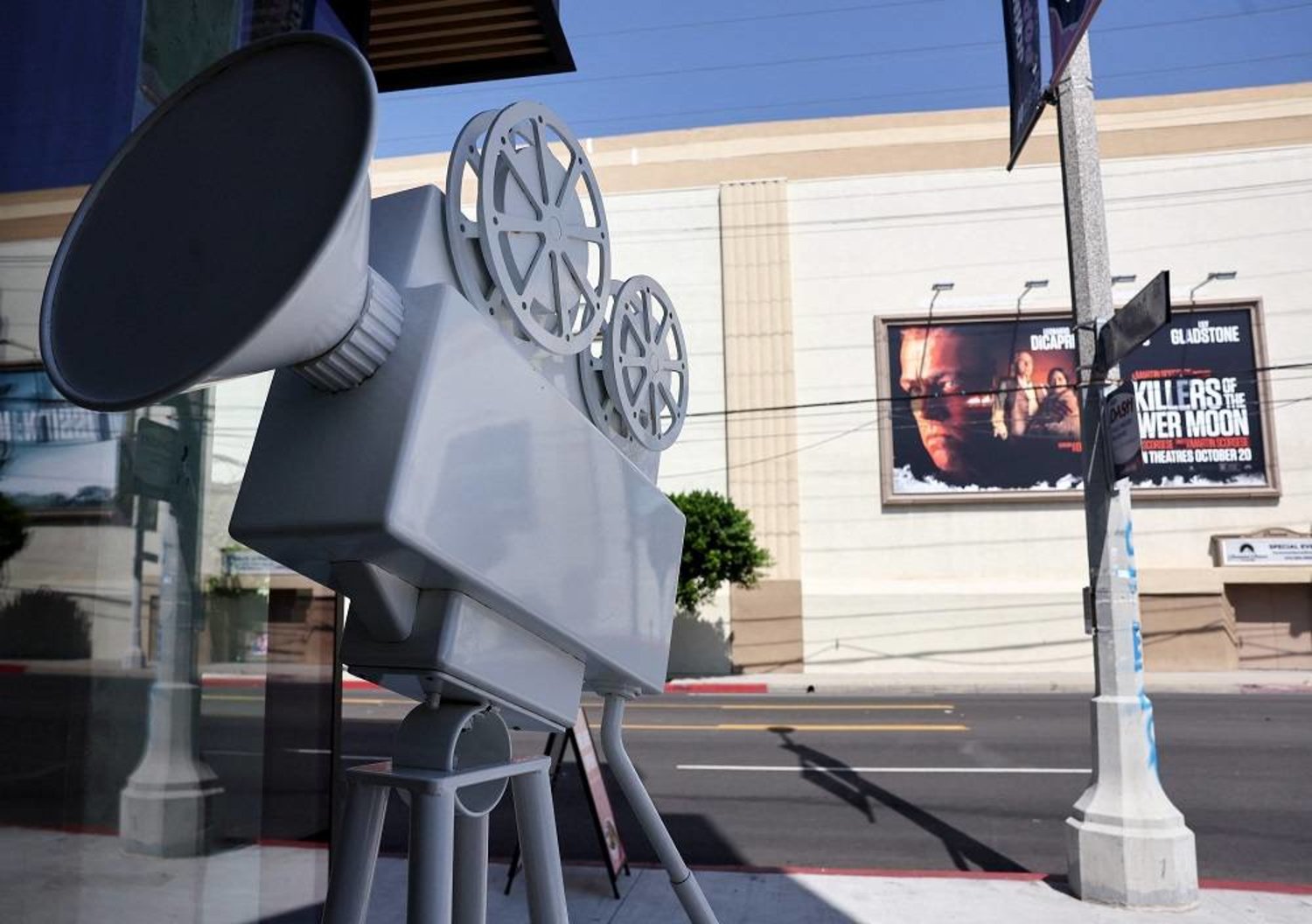 A display depicts vintage film equipment near Paramount Studios on September 25, 2023, in Los Angeles, California. (Getty Images/AFP) 