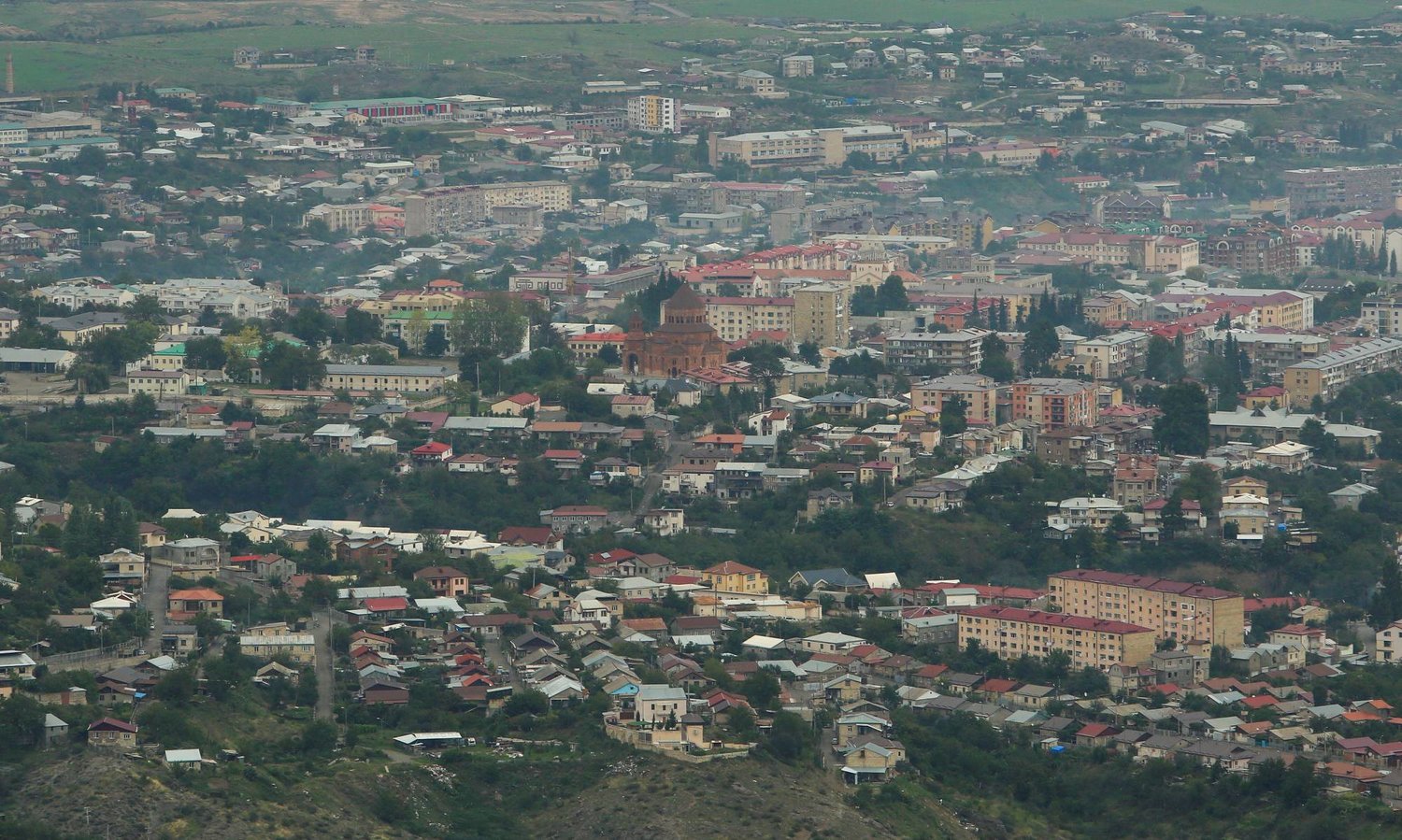 A general view shows Stepanakert, a city mostly inhabited by ethnic Armenians, as seen from the Azerbaijani-controlled town of Shusha in Nagorno-Karabakh region, September 23, 2023. REUTERS/Stringer