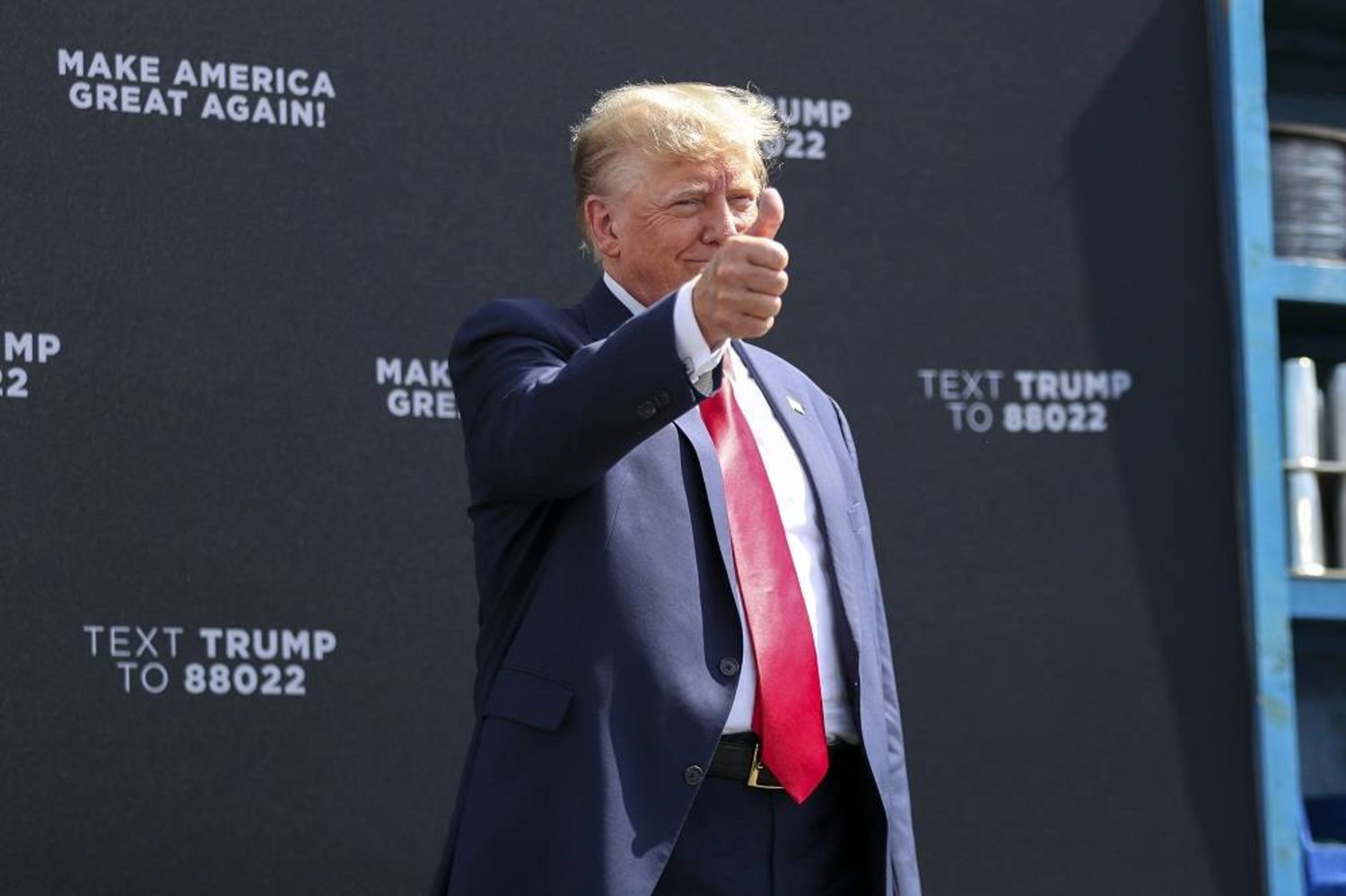 Former President Donald Trump gives a thumbs up to his supporters before he speaks at a rally in Summerville, S.C., Monday, Sept. 25, 2023. (AP)