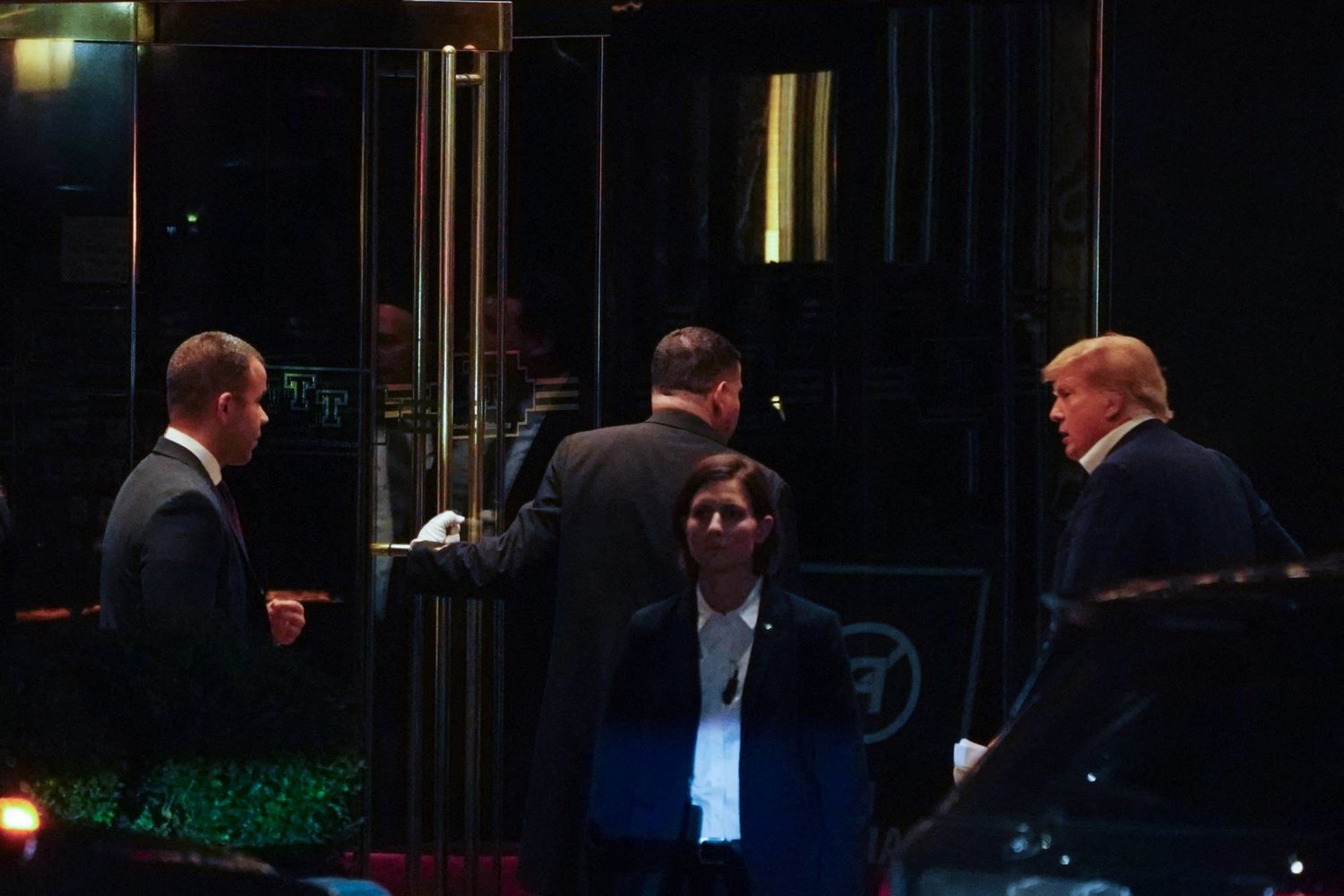 Former US President Donald Trump arrives at Trump Tower, ahead of his appearance in a civil fraud trial in New York City, US, October 1, 2023. REUTERS/Bing Guan
