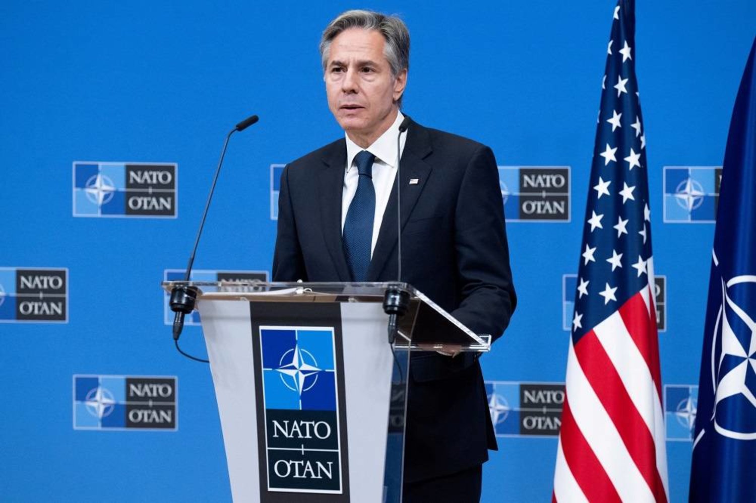 US Secretary of State Antony Blinken attends a press conference following the NATO Foreign Ministers meeting on Ukraine at its Headquarters in Brussels, Belgium November 29, 2023. (Reuters)