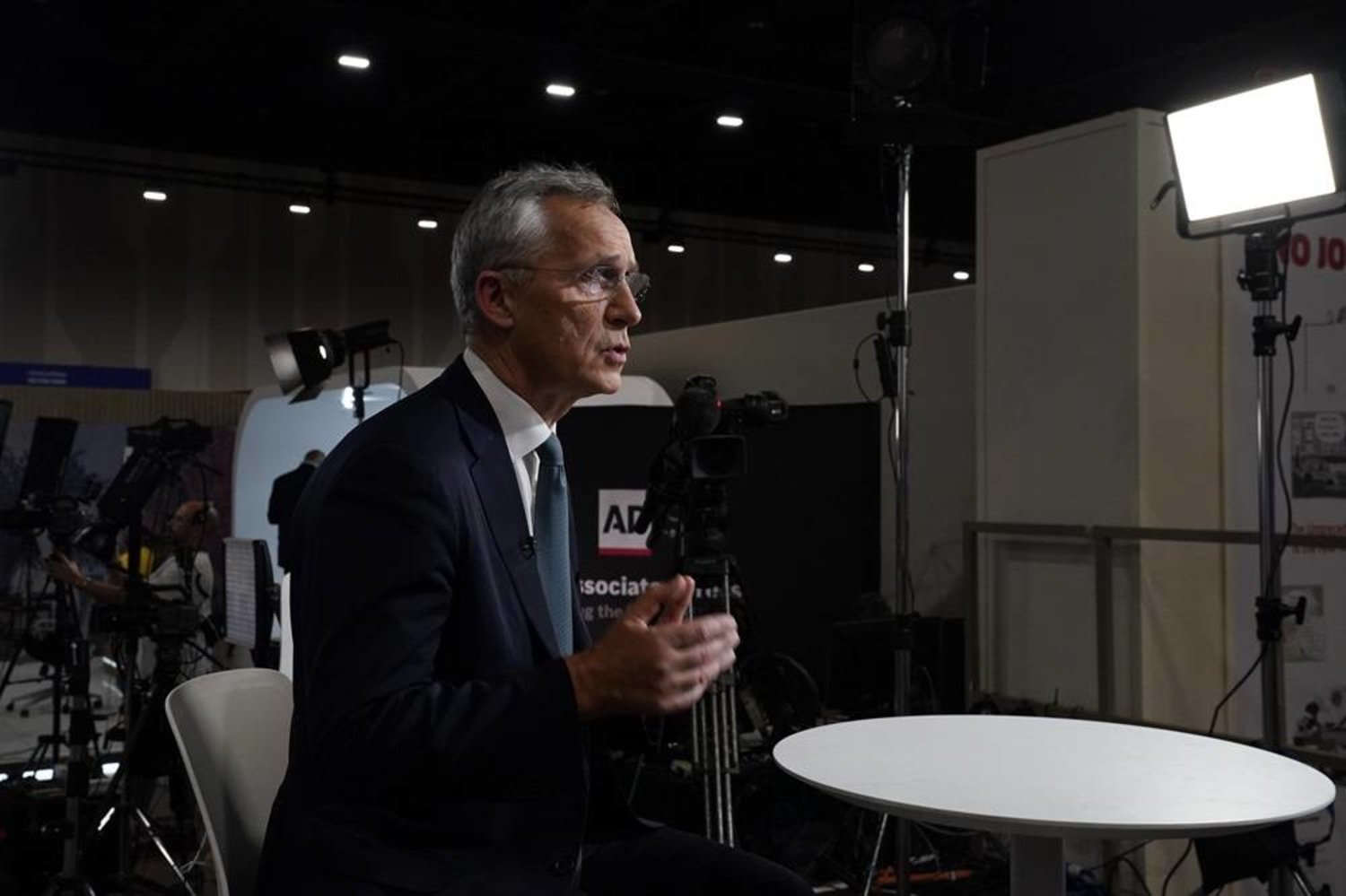 NATO Secretary-General Jens Stoltenberg speaks to The Associated Press at the COP28 UN Climate Summit, Friday, Dec. 1, 2023, in Dubai, United Arab Emirates. (AP) 