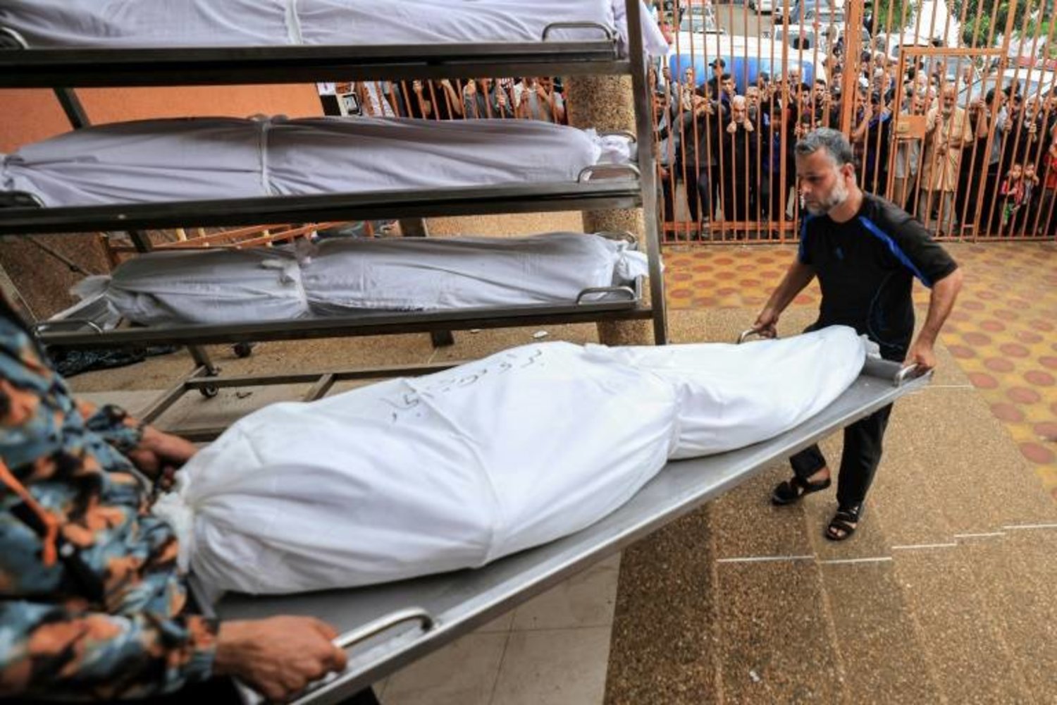 Bodies are moved at the Nasser hospital in Khan Yunis, in a file picture taken on November 14 - AFP