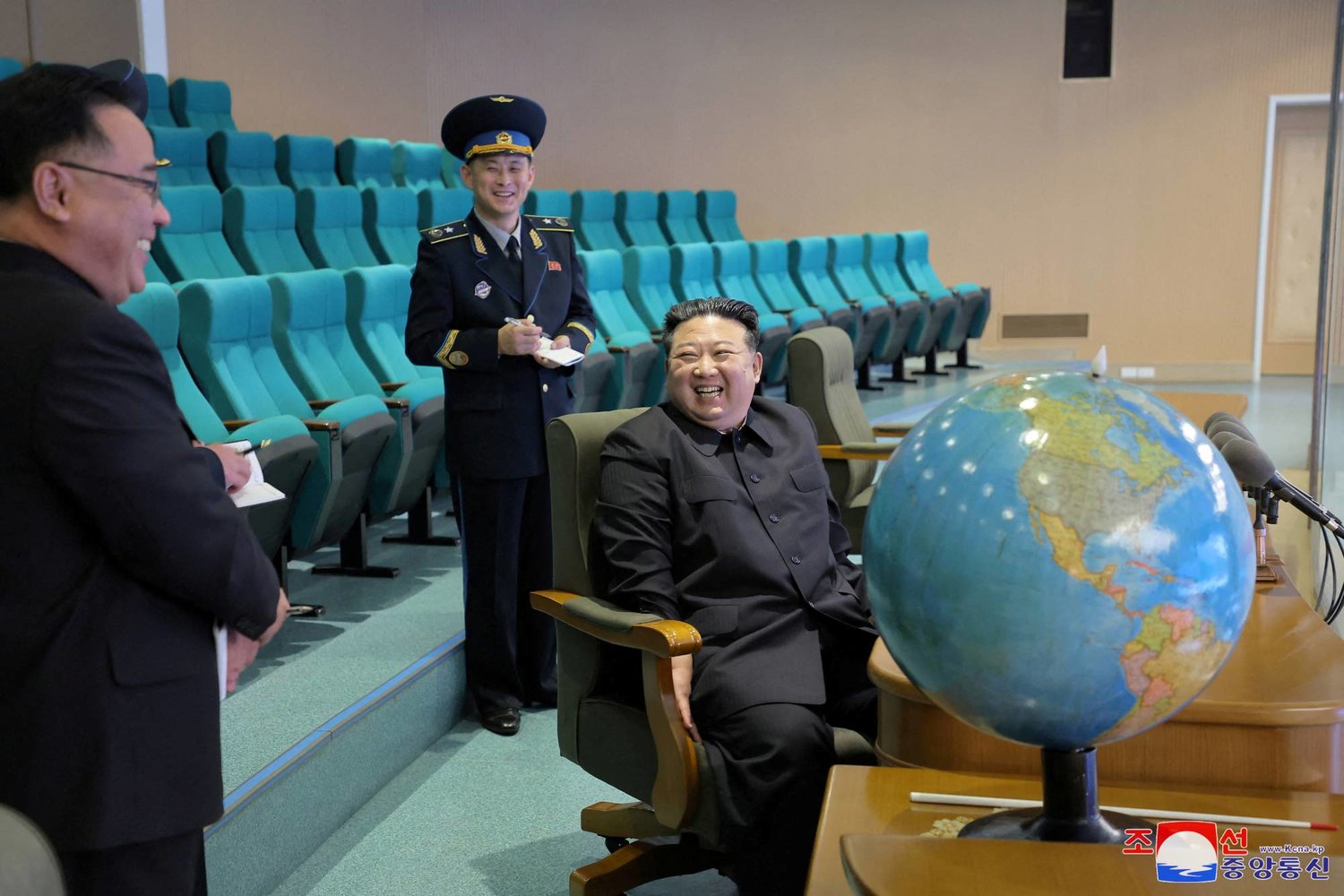 FILE PHOTO: North Korea's leader Kim Jong-un visits the Pyongyang General Control Centre of the National Aerospace Technology Administration to inspect operational readiness of the reconnaissance satellites and view aerospace photographs, in this picture released by the Korean Central News Agency on November 25, 2023. KCNA via REUTERS    