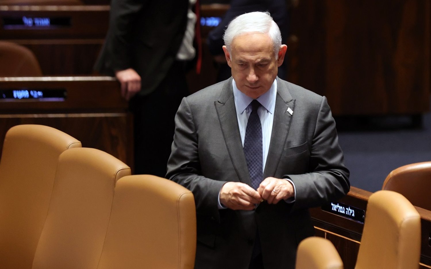Israeli Prime Minister Benjamin Netanyahu attends a voting session in the Knesset, the Israeli parliament, in Jerusalem, Israel, 27 March 2023. (EPA)
