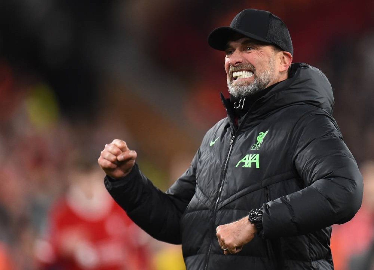 Liverpool's manager Juergen Klopp celebrates after the English Premier League match between Liverpool FC and Luton Town FC, in Liverpool, Britain, 21 February 2024. (EPA)