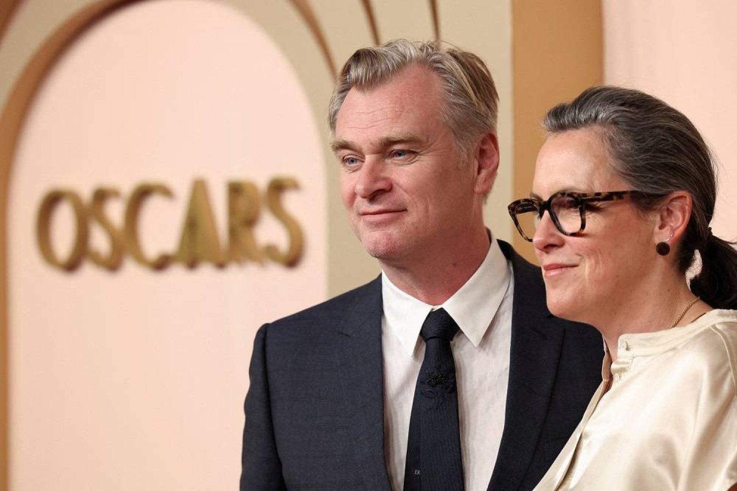 Christopher Nolan, nominated for Best Director for "Oppenheimer" which is also nominated for Best Adapted Screenplay and Best Picture, and his wife Emma Thomas, producer of "Oppenheimer", attend the Nominees Luncheon for the 96th Oscars in Beverly Hills, California, US, February 12, 2024. (Reuters)