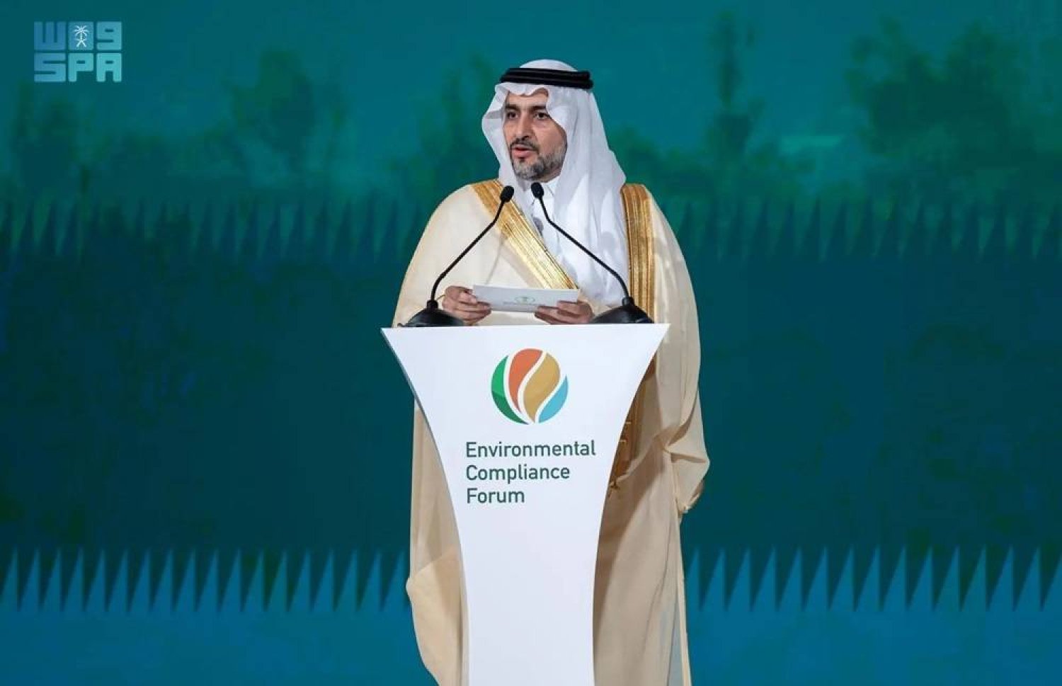 Saudi Vice Minister of Environment, Water and Agriculture Eng. Mansour Al Mushaiti speaks at the event in Riyadh. (SPA)