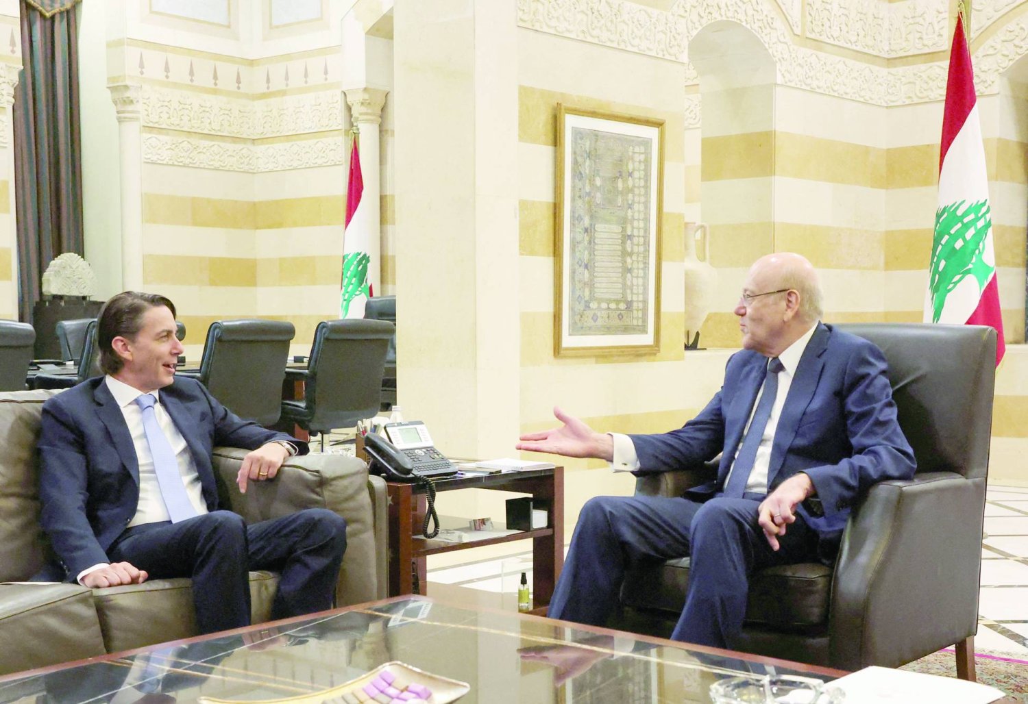 US Senior Advisor for Energy Security Amos Hochstein meets with Lebanon's caretaker Prime Minister Najib Mikati in Beirut, Lebanon June 14, 2022. REUTERS/Mohamed Azakir/File Photo