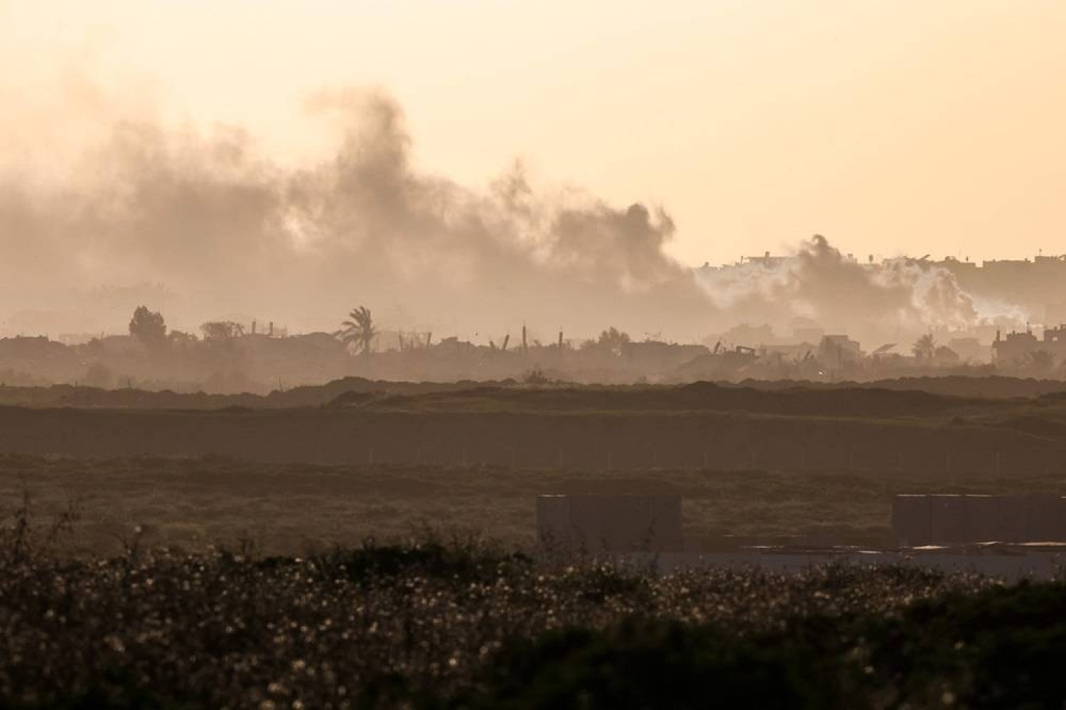 This picture taken from a position in southern Israel near the border with the Gaza Strip shows smoke billowing in Gaza following Israeli bombardment on March 4, 2024, amid continuing battles between Israel and the Palestinian group Hamas. (AFP) 