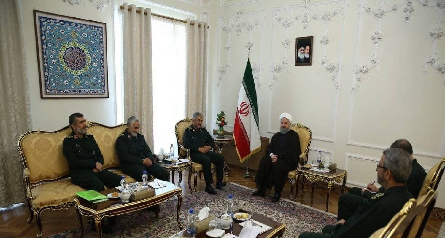 Rouhani meets with the leaders of the Revolutionary Guards after winning a second presidential term. (Archives - Iranian Presidency website)