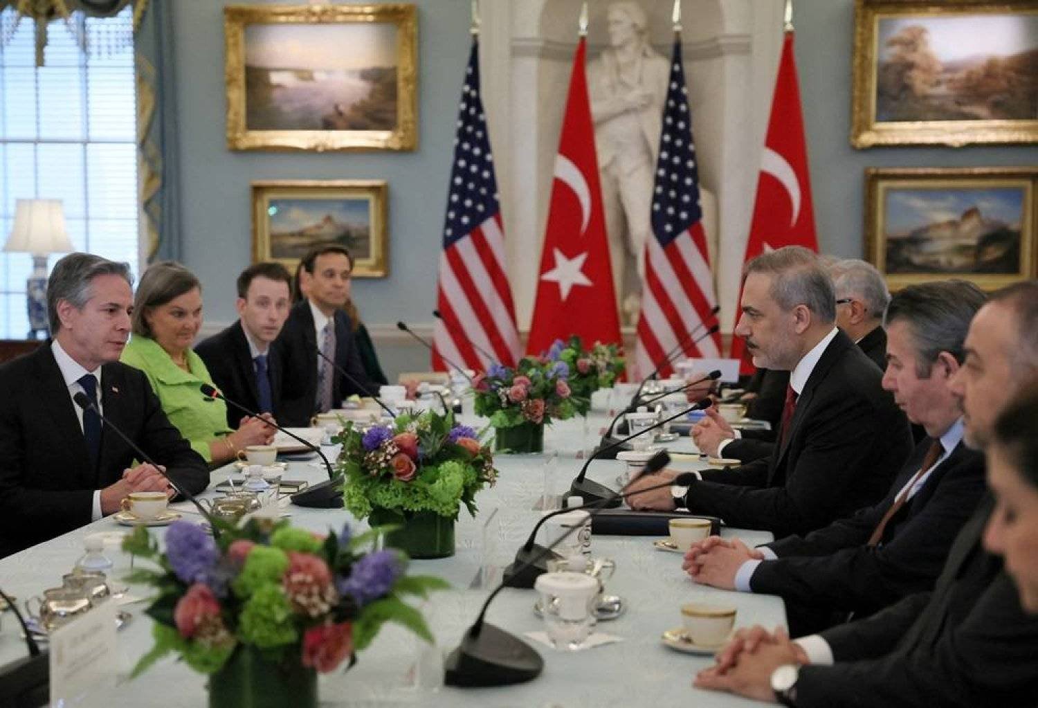  US Secretary of State Antony Blinken meets with Turkish Foreign Minister Hakan Fidan at the State Department in Washington, US, March 8, 2024. (Reuters)