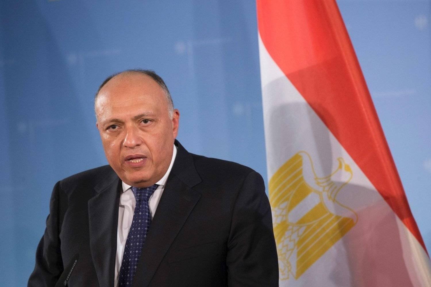 Egyptian Foreign Minister Sameh Shoukry at a press conference in Berlin in January 2016. (AFP)
