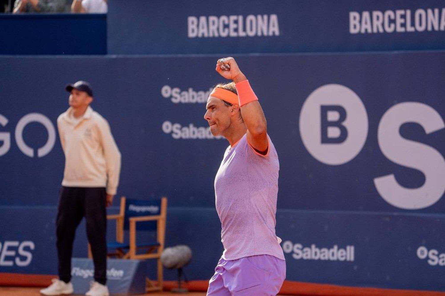 16 April 2024, Spain, Barcelona: Spanish tennis player Rafael Nadal celebrates a point against Italian Flavio Cobolli during their men's round of 64 tennis match of the Barcelona Open Tennis "ATP 500 tournament". (dpa) 
