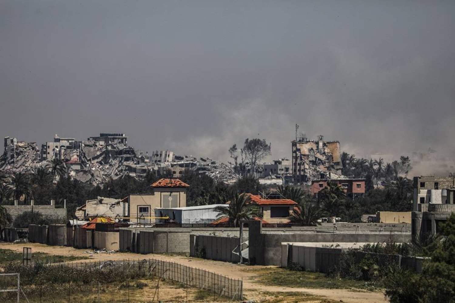Smoke rises during an Israeli military operation in Al Nuseirat refugee camp, central Gaza Strip, 17 April 2024. (EPA)