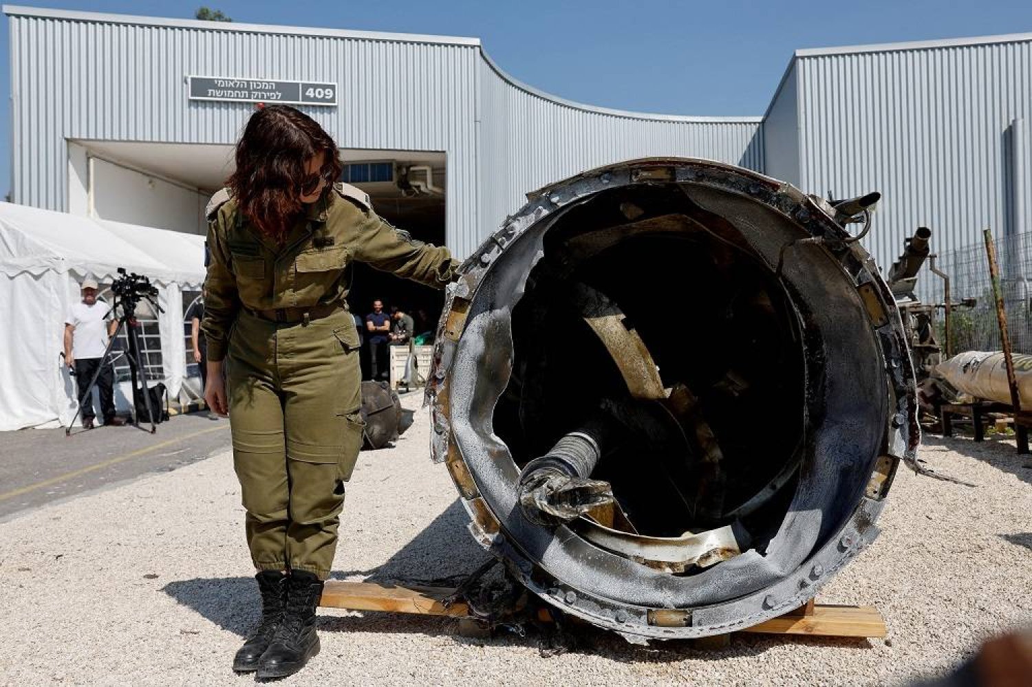 Israel's military displays what they say is an Iranian ballistic missile which they retrieved from the Dead Sea after Iran launched drones and missiles towards Israel, at Julis military base, in southern Israel April 16, 2024. (Reuters)