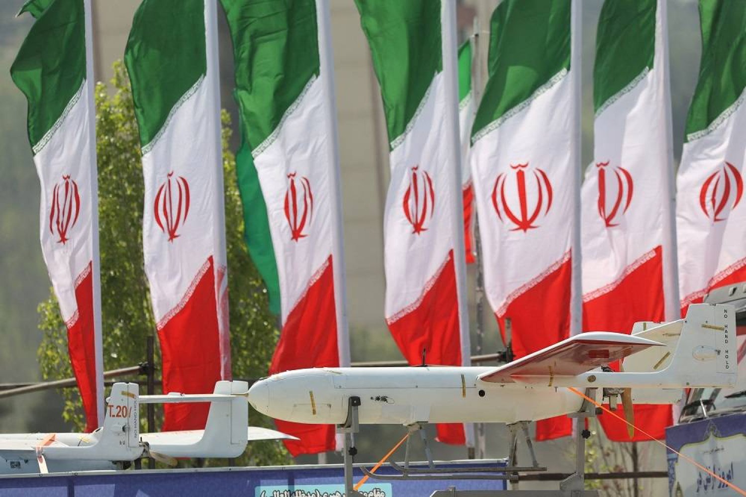 An Iranian drone is seen during the National Army Day parade ceremony in Tehran, Iran, April 17, 2024. Majid Asgaripour/WANA (West Asia News Agency) via (Reuters