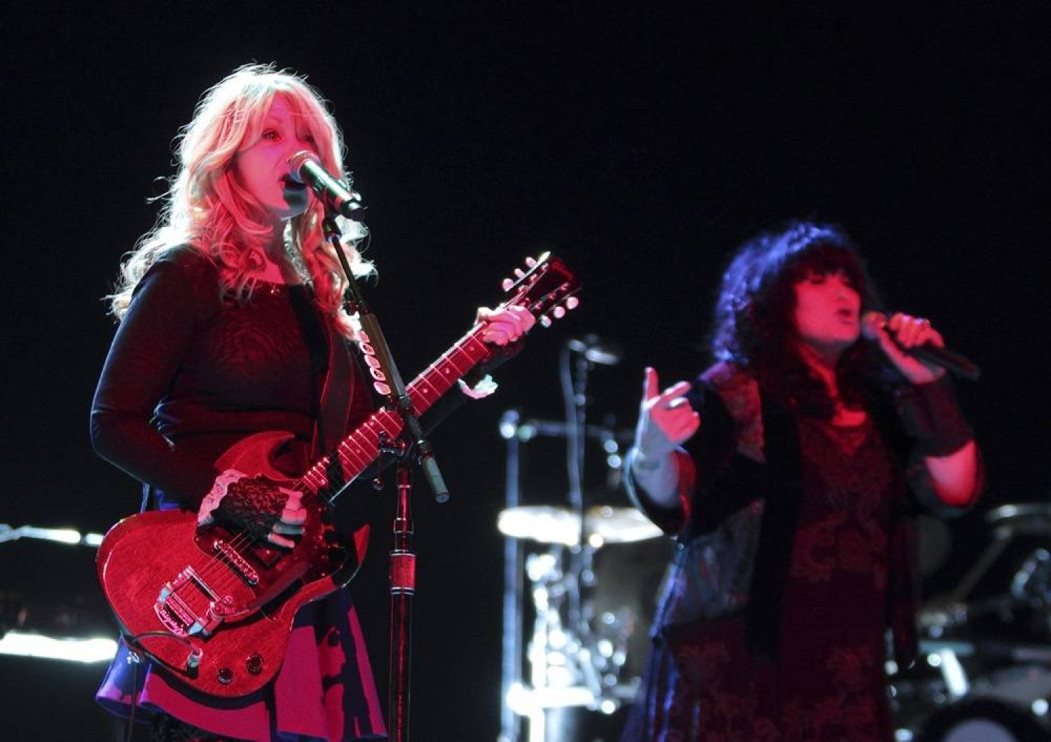 Nancy and Ann Wilson of the classic rock band Heart perform in concert at the American Music Theater on Monday, March 24, 2014, in Lancaster, Pa. (AP)