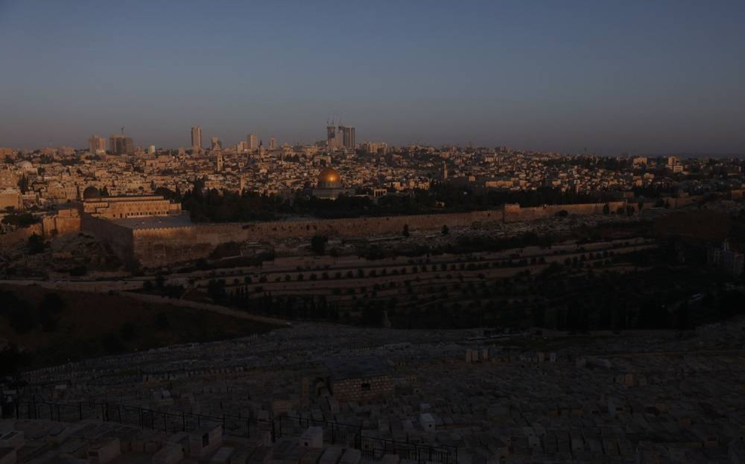 A general view taken from Jerusalem's Mount of Olives shows the holy city with the Dome of the Rock mosque in the center in the early hours of April 19, 2024. (AFP)