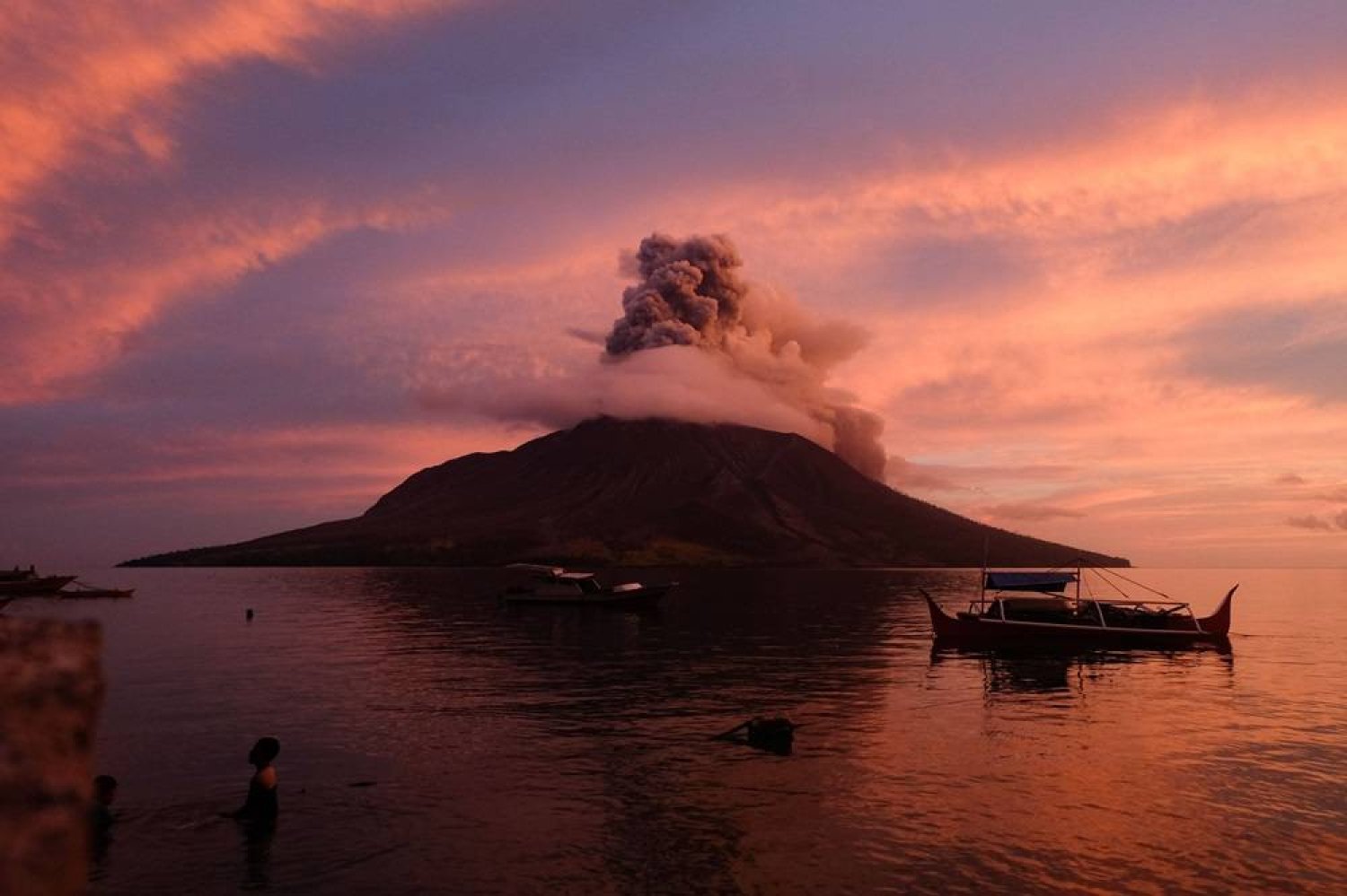 Mount Ruang volcano erupts in Sitaro, North Sulawesi, on April 19, 2024. (AFP)