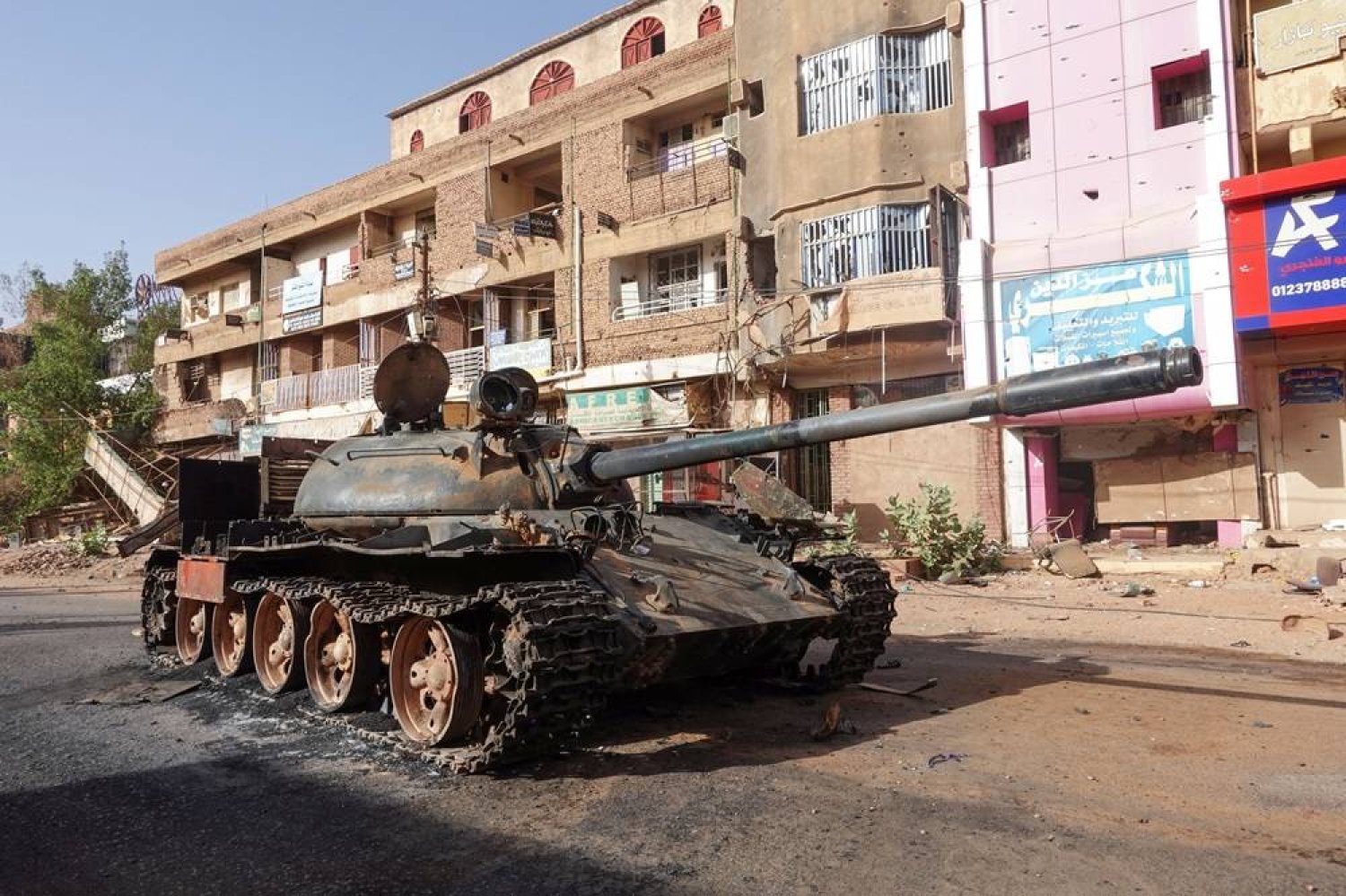  A damaged army tank is seen on the street, almost one year into the war between the Sudanese Armed Forces and the paramilitary Rapid Support Forces (RSF), in Omdurman, Sudan, April 7, 2024. (Reuters)