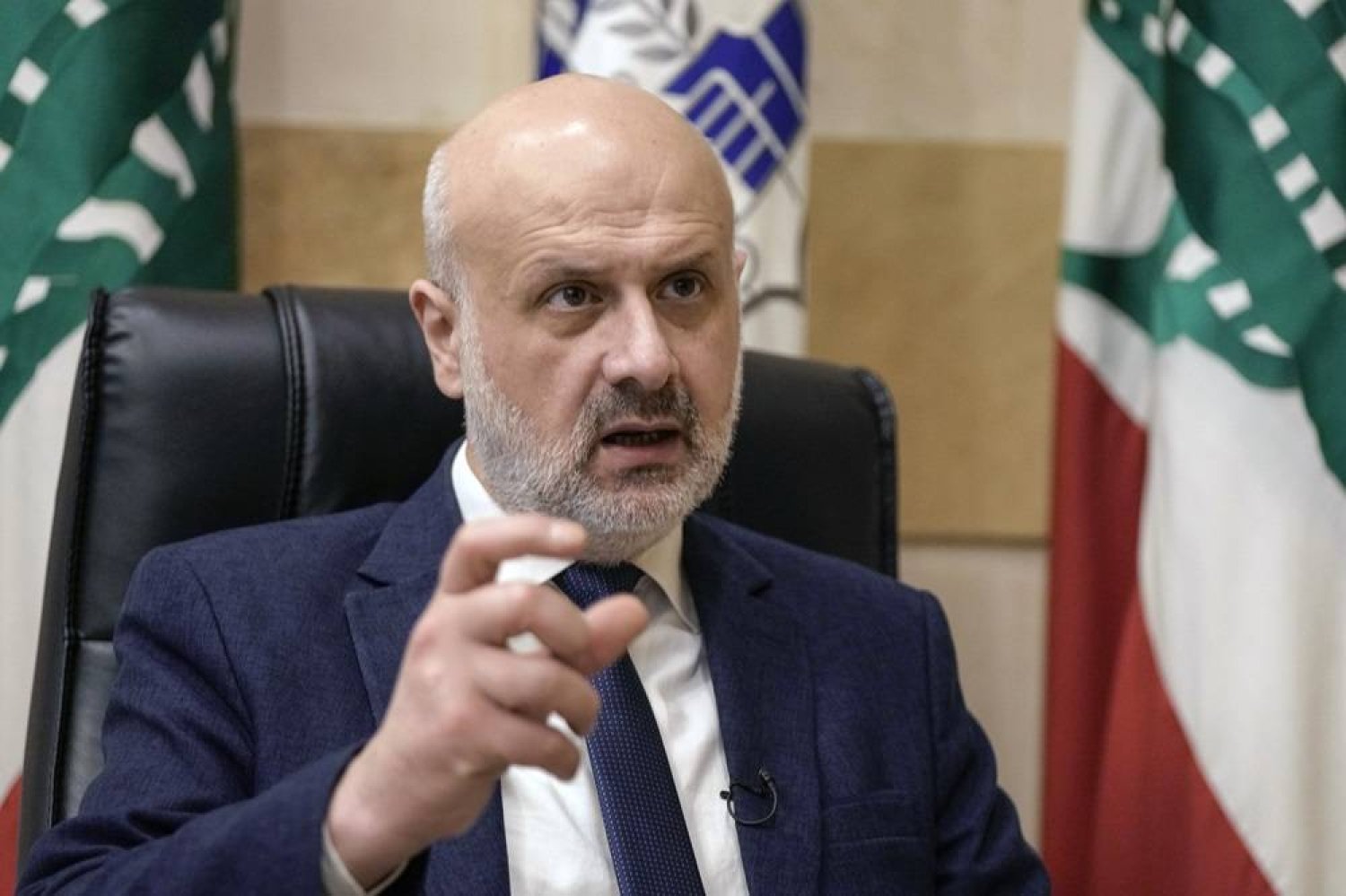 Lebanese caretaker Interior Minister Bassam Mawlawi, speaks during an interview with the Associated Press at the interior ministry in Beirut, Lebanon, Tuesday, April 16, 2024. (AP)