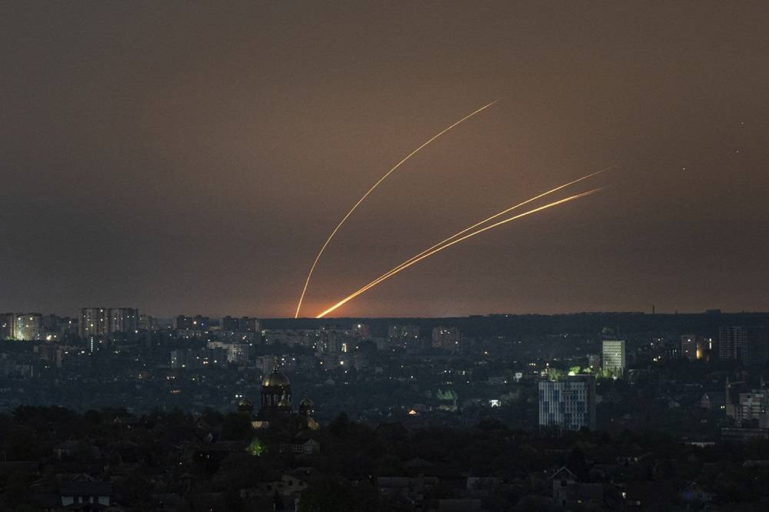  Russian rockets are launched against Ukraine from Russia's Belgorod region, seen from Kharkiv, Ukraine, on Thursday, April 18, 2024. (AP)
