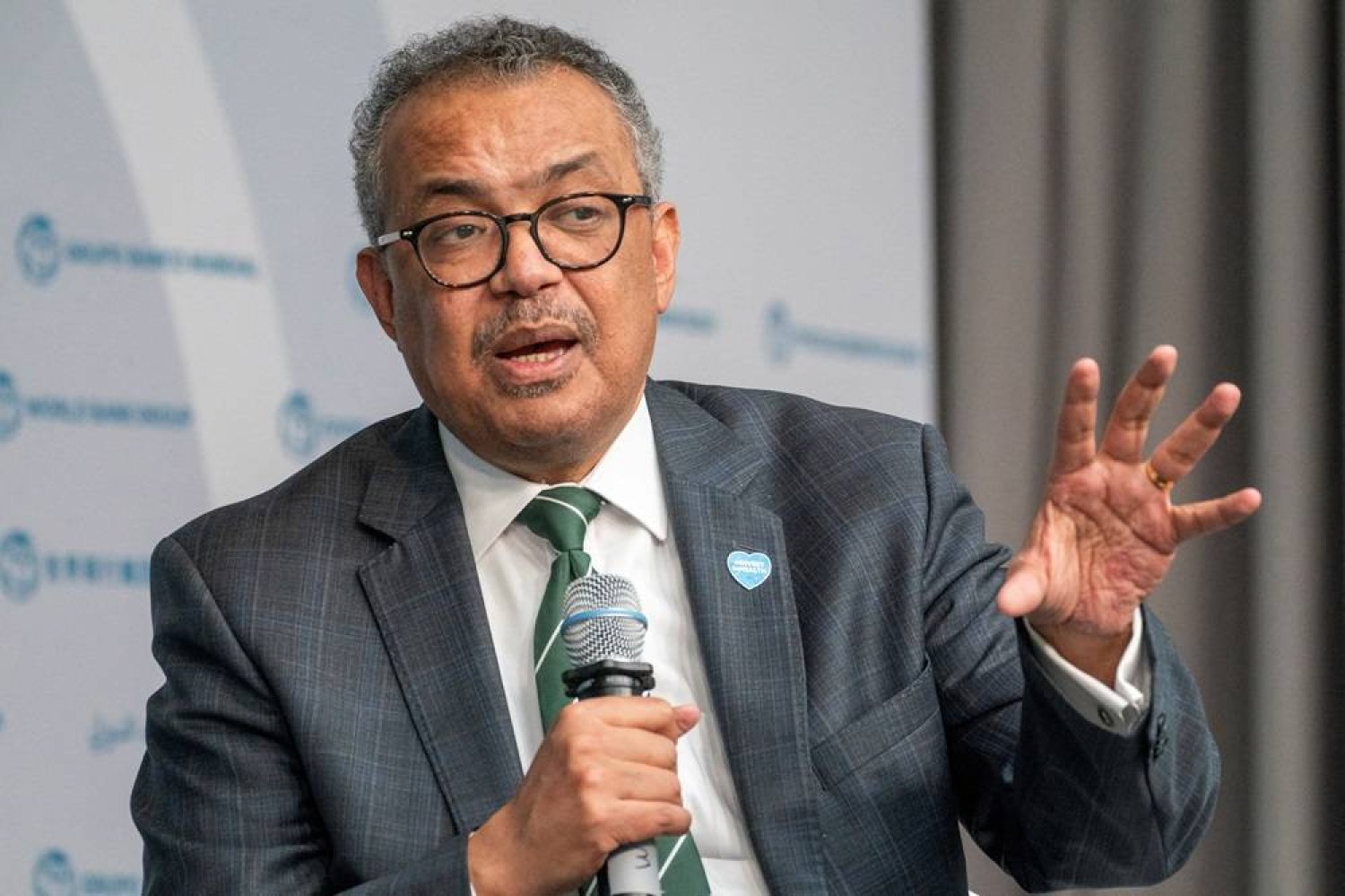  World Health Organization Director-General Tedros Adhanom Ghebreyesus speaks during an event about expanding health coverage for all during the IMF and World Bank’s 2024 annual Spring Meetings in Washington, US, April 18, 2024. (Reuters)