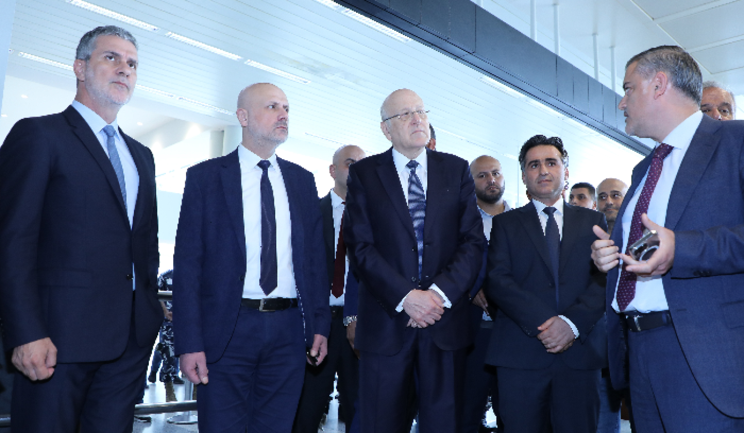 Lebanese Prime Minister Najib Mikati and Interior Minister Bassam Mawlawi during a visit to Beirut airport on Wednesday (National News Agency)