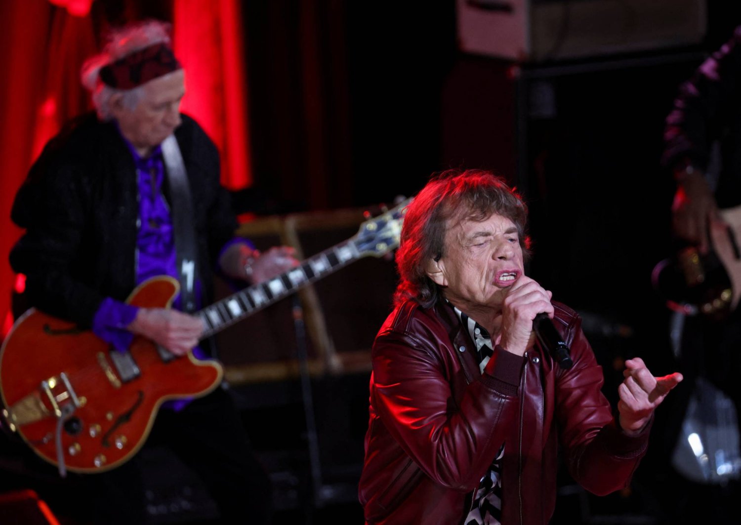 The members of the Rolling Stones Mick Jagger and Keith Richards perform during a private record release party of their new album "Hackney Diamonds" in New York City, US, October 19, 2023. REUTERS/Shannon Stapleton