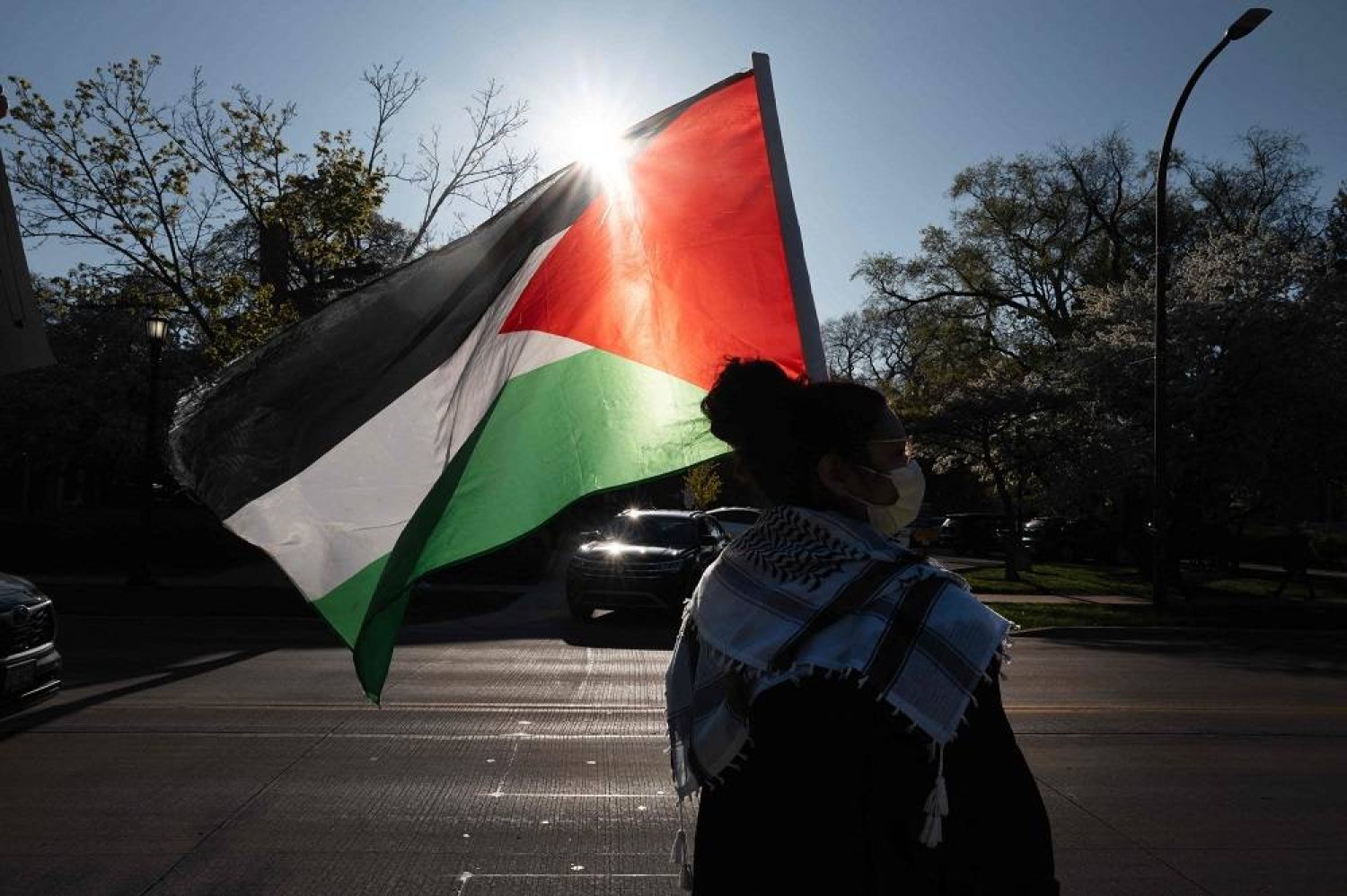 People rally on the campus of Northwestern University to show support for residents of Gaza on April 25, 2024 in Evanston, Illinois. (Getty Images/AFP)